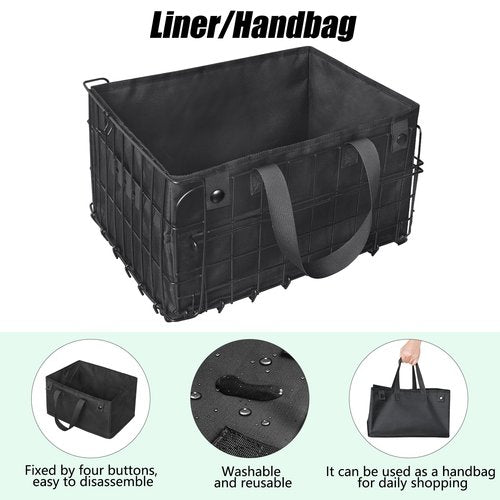 RAYMACE Bike Basket Rear,Bicycle Basket with Removable Liner,Rainproof Cover and Cargo Net,Folding Bike Baskets for Adult,Quick Release Design Fits for Most Rear Mounted Bike Rack
