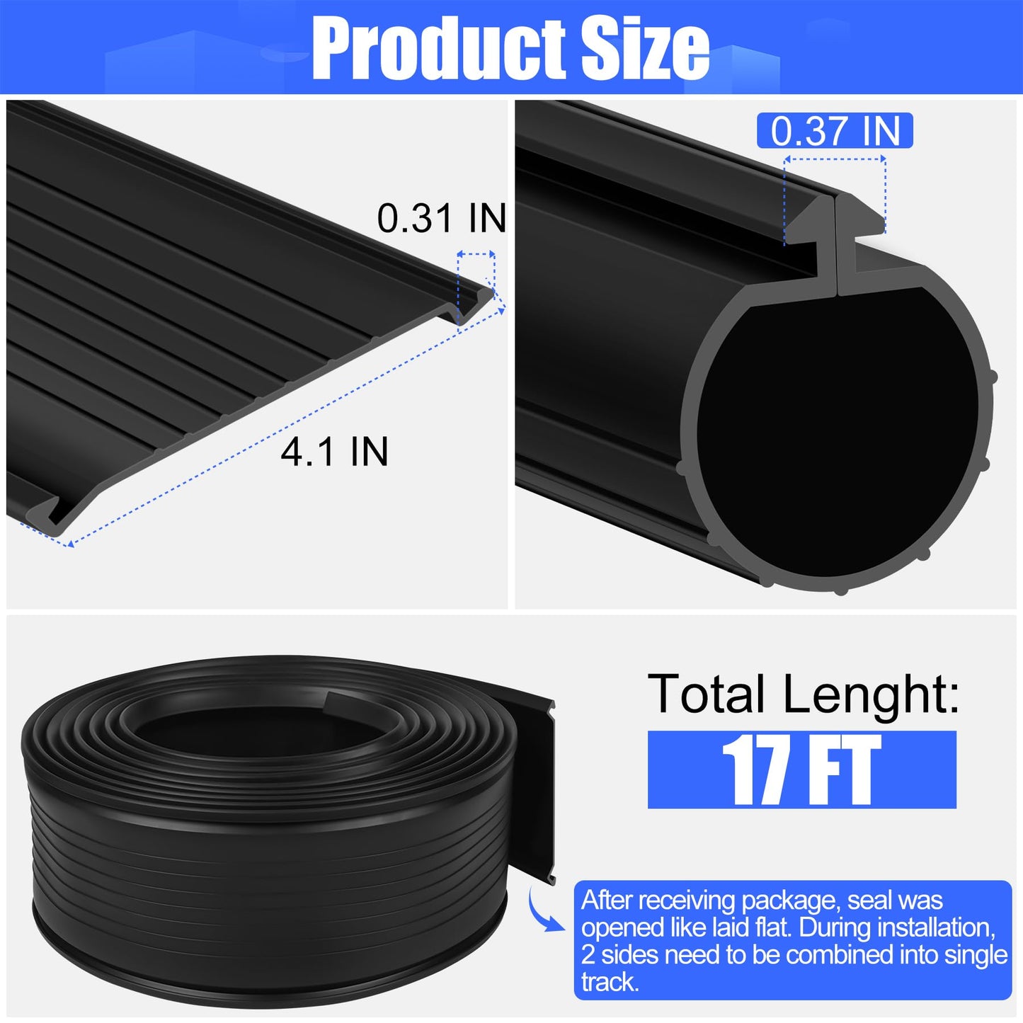 ToLanbbt 17FT Garage Door Bottom Seal Strip for Clopay, EPDM Garage Door Rubber Weather Stripping Replacement for Single Slot, Blocks Cold/Hot Winds, Black