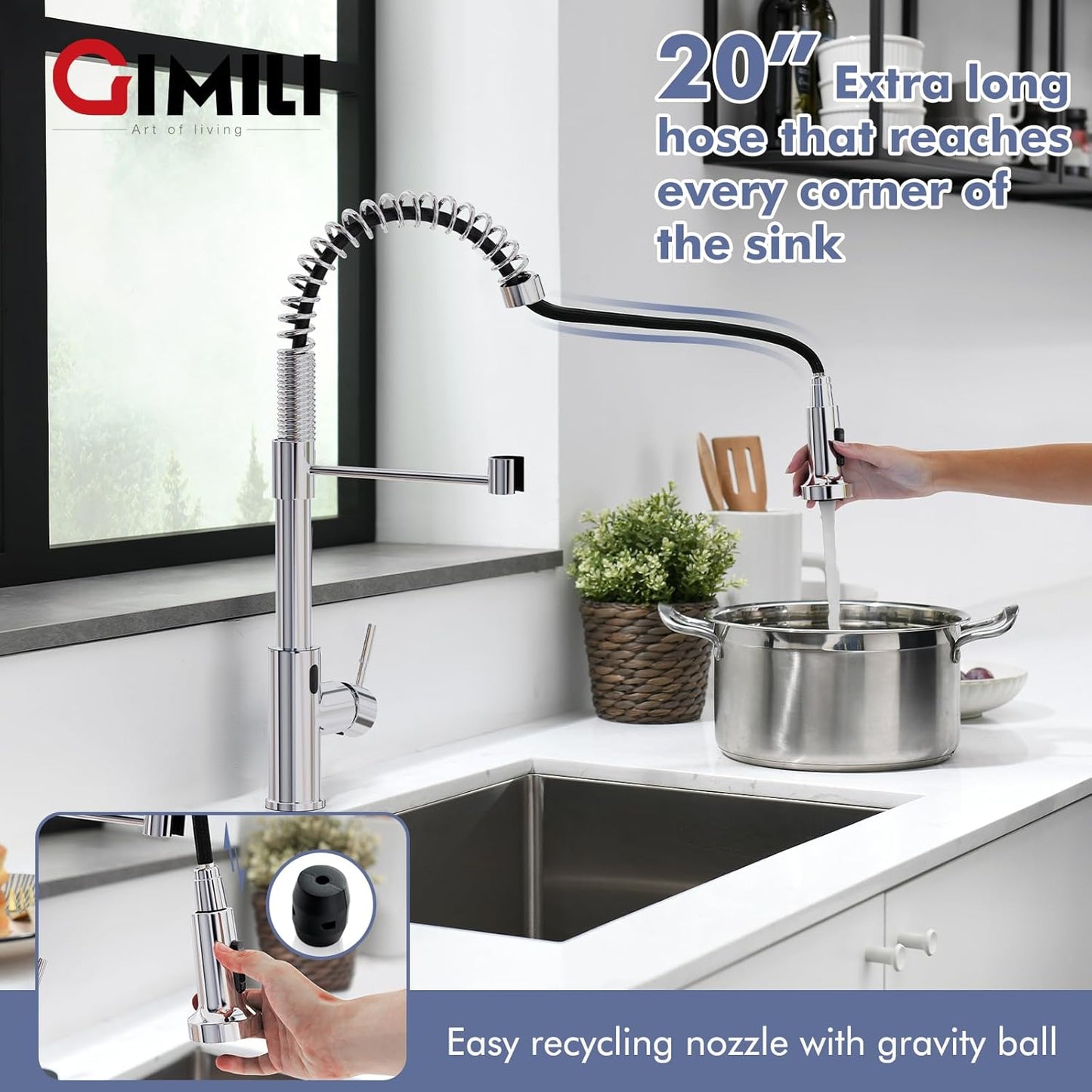 Matte Black Kitchen Faucet with Soap Dispenser - Commercial Single Handle Pull Down Sprayer
