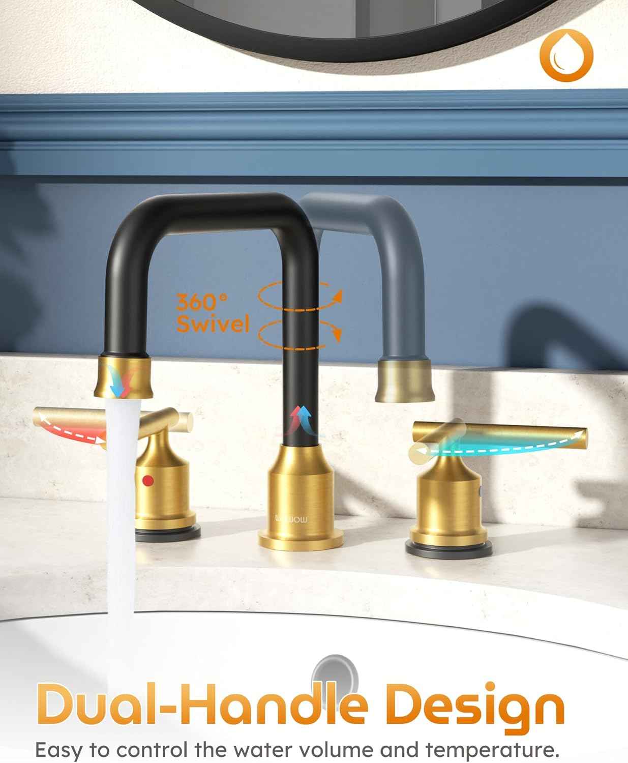 Brushed Nickel 8-Inch Widespread Bathroom Faucet with 360° Swivel Spout - Modern 2 Handle Lavatory Sink Fixture