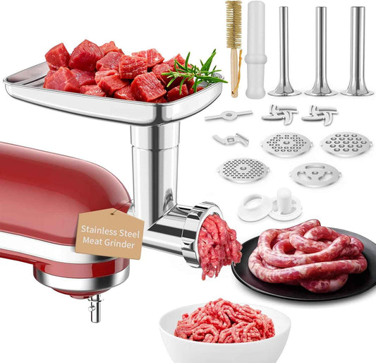 Stainless Steel Meat Grinder Attachment for Mixers - Sausage Stuffer, Dishwasher Safe
