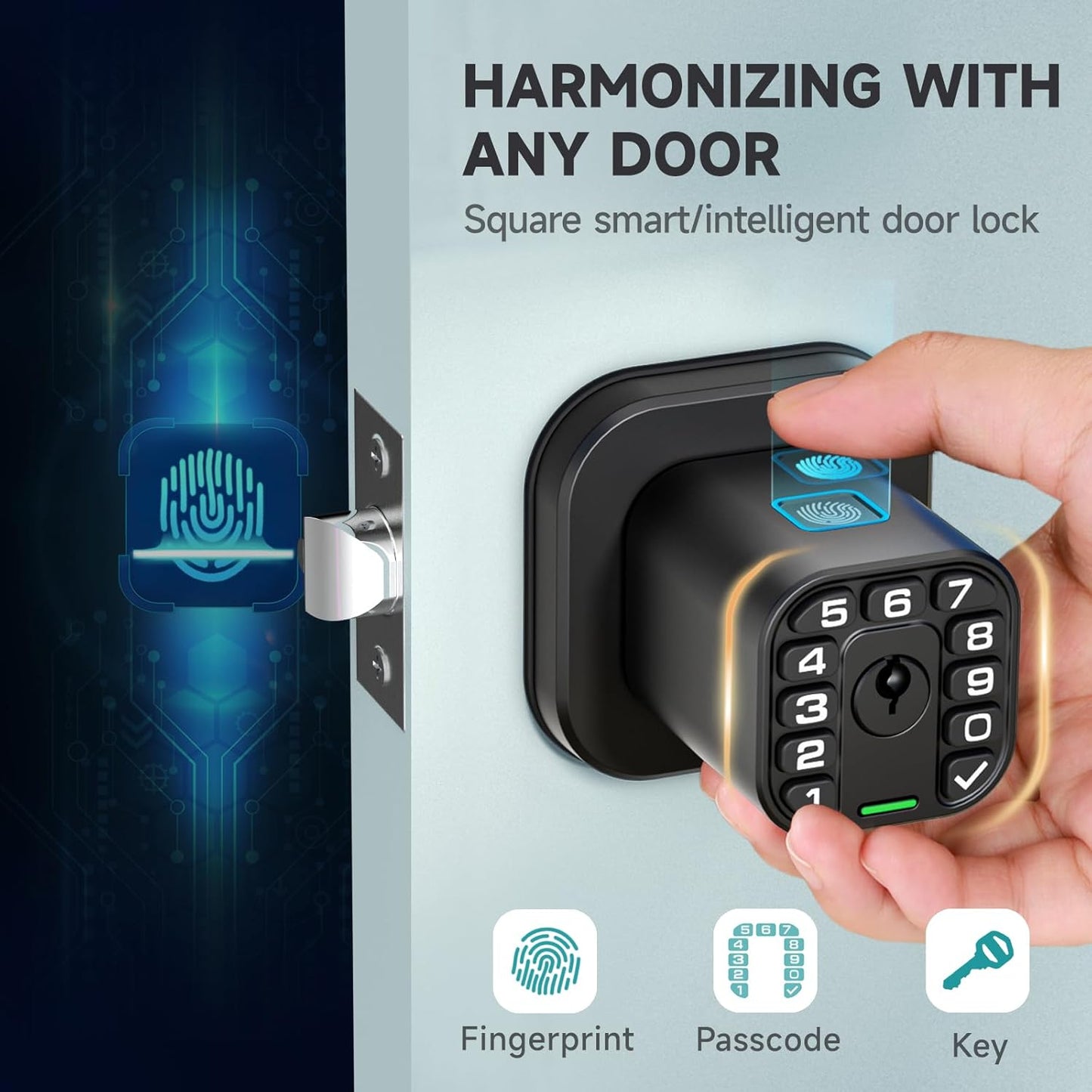 Smart Biometric Fingerprint Door Lock with Keypad - Keyless Entry, Waterproof, Auto Lock - Matte Black