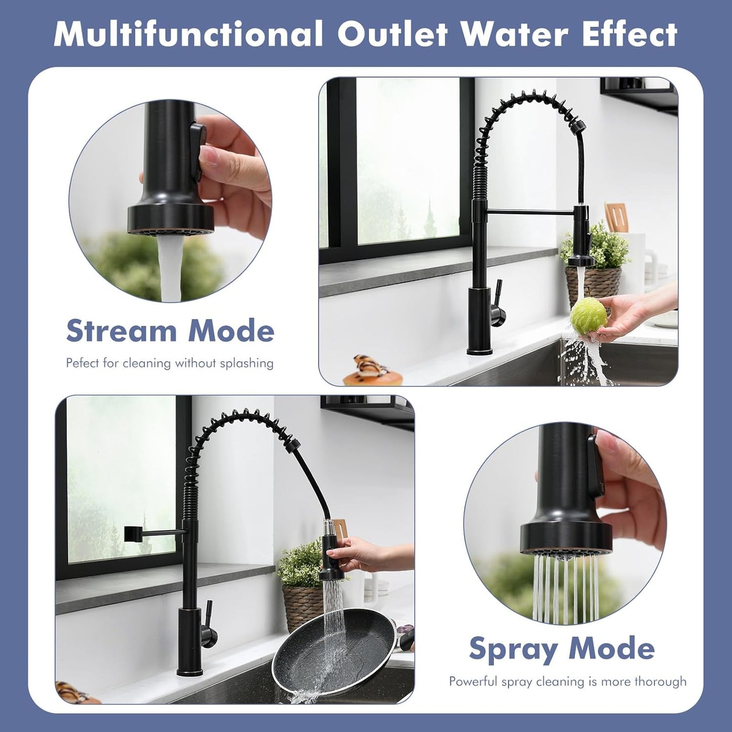 Matte Black Kitchen Faucet with Soap Dispenser - Commercial Single Handle Pull Down Sprayer