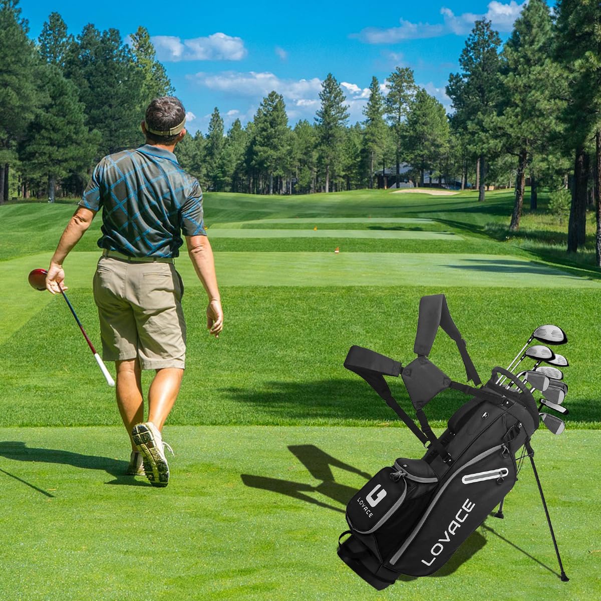LOVACE 14-Way Golf Stand Bag, Lightweight Golf Bag with Stand for Men and Women (Black)