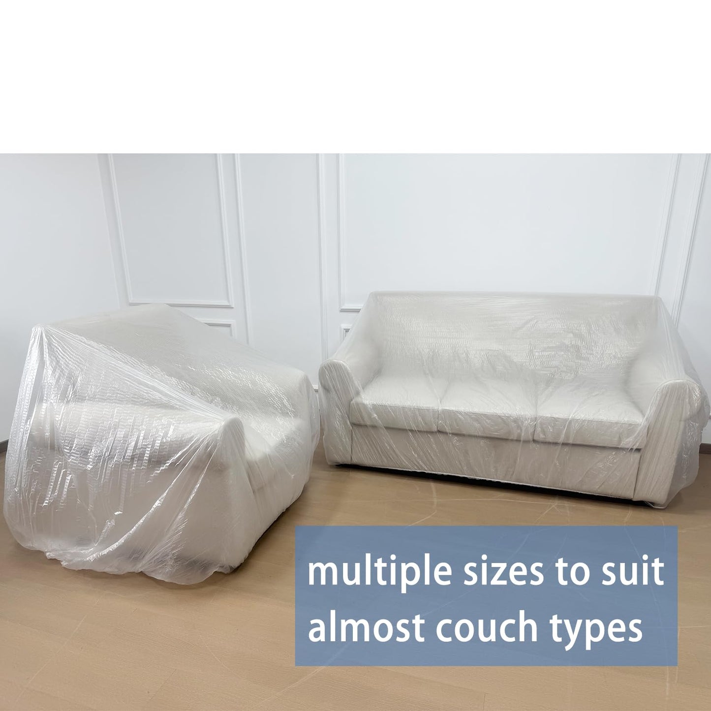 5 Pcs Disposable Furniture Dust Covers with Elastic, Plastic Dust Cover for Sofa Chair Dining Table TV Stand, Extra Large Clear Couch Bed Protector Covers for Moving and Storage, 3 Sizes (1XL 2L 2M)