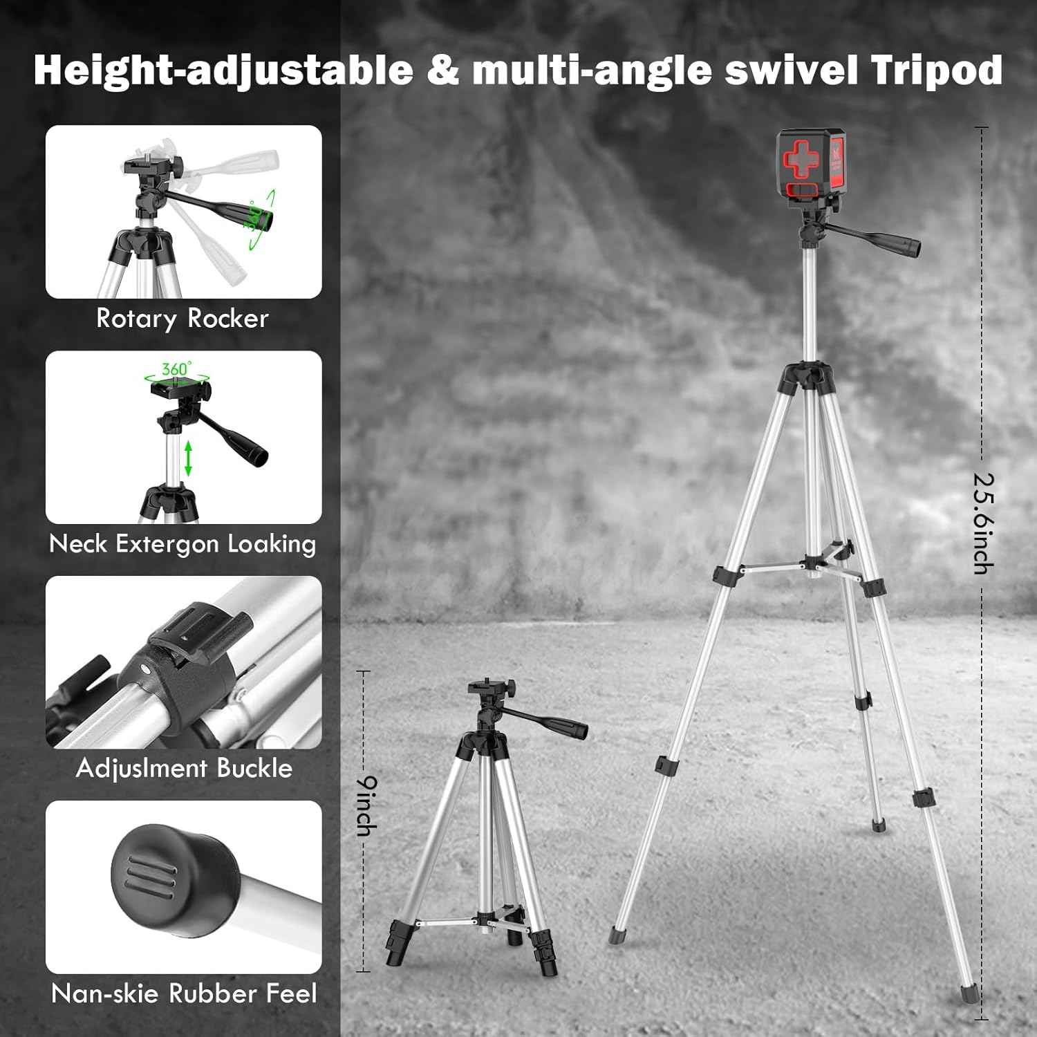 Green Laser Level with Tripod - 100ft Self-Leveling Cross Line, IP54 Waterproof, 4 Brightness Modes & Carrying Bag