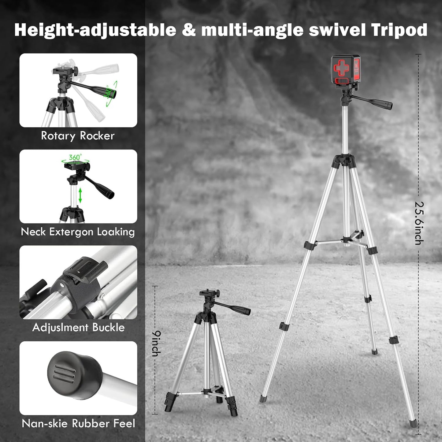 100ft Green Cross Line Laser Level with Tripod - Self-Leveling, 4 Brightness Modes, IP54 Waterproof & Carrying Bag