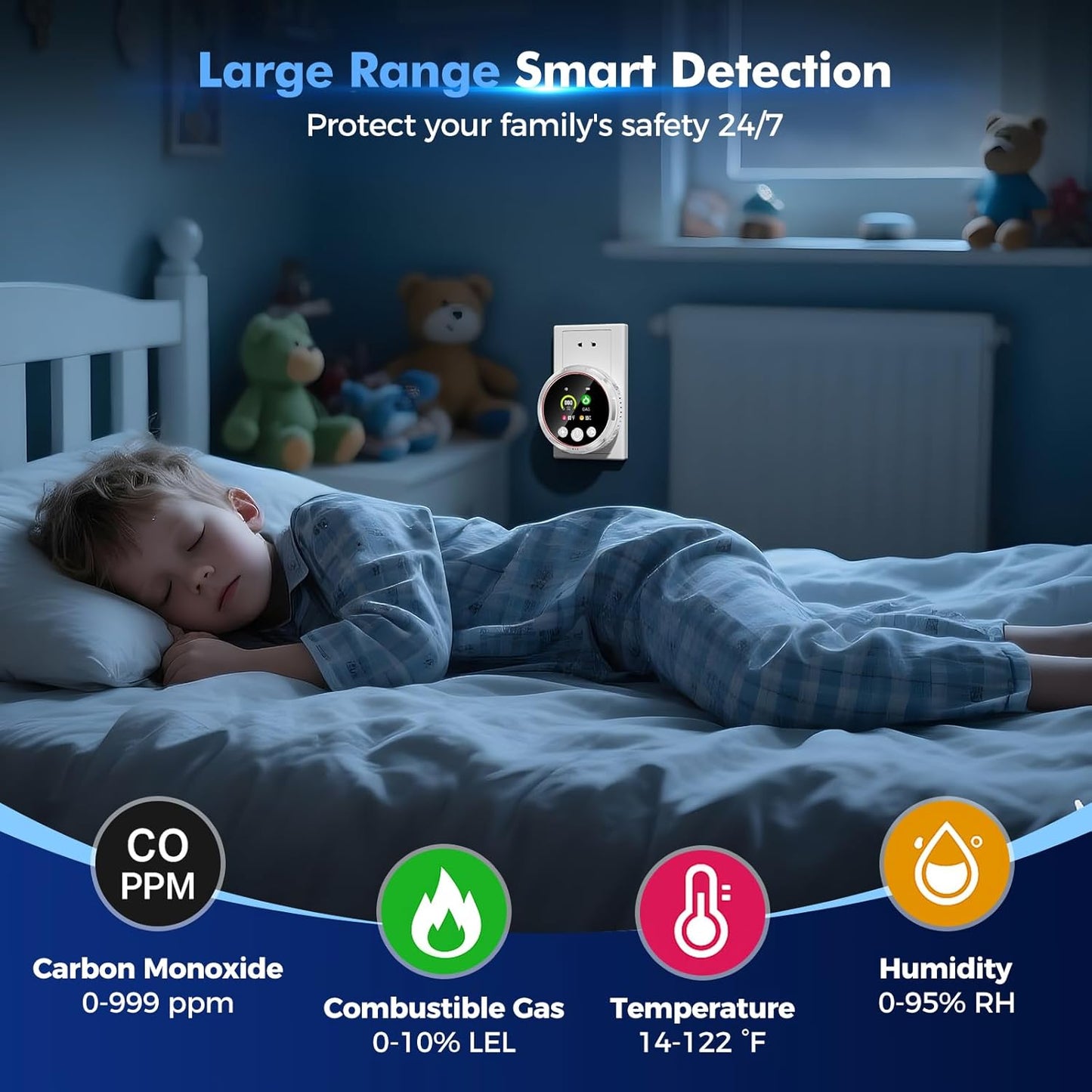 5-in-1 Carbon Monoxide, Smoke & Gas Detector with Battery Backup - HD Digital Screen for Home Safety