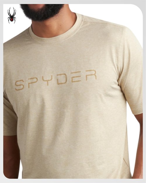 Spyder Mens T Shirt - Athletic Performance Short Sleeve Running Workout Tee - Moisture Wicking Crewneck Shirts for Men, Size Large, Stone