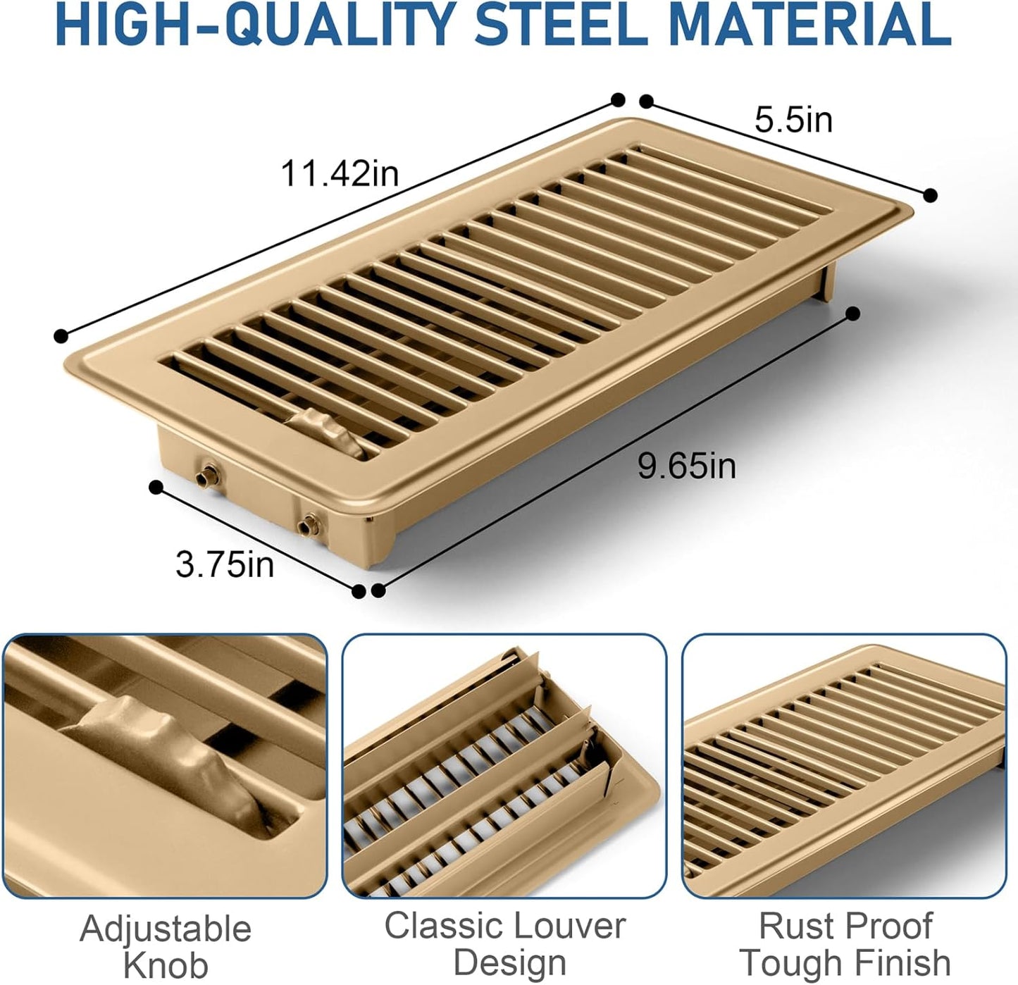 Heavy Duty 4x10 Inch Metal Floor Vents - 6 Pack Rust Proof Air Vent Covers for Home