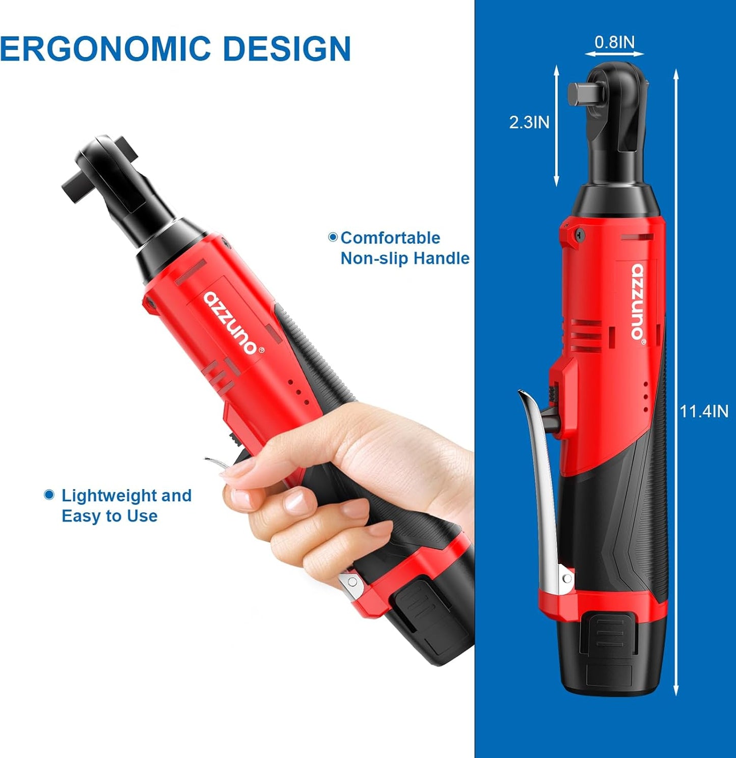 AZZUNO Cordless Electric Ratchet Wrench Set - 30 Ft-lbs, 300 RPM, 2 Batteries & 7 Sockets