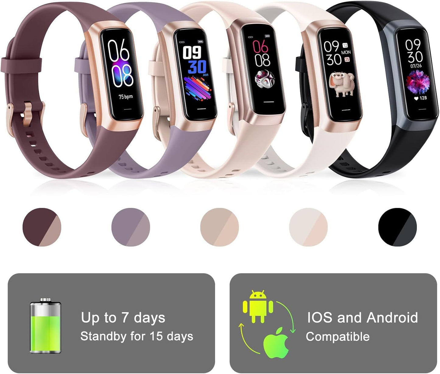 Skiennix Fitness Tracker - 24/7 Heart Rate & Blood Oxygen Monitor | 1.1" AMOLED Touch Screen, Smart Watch for All