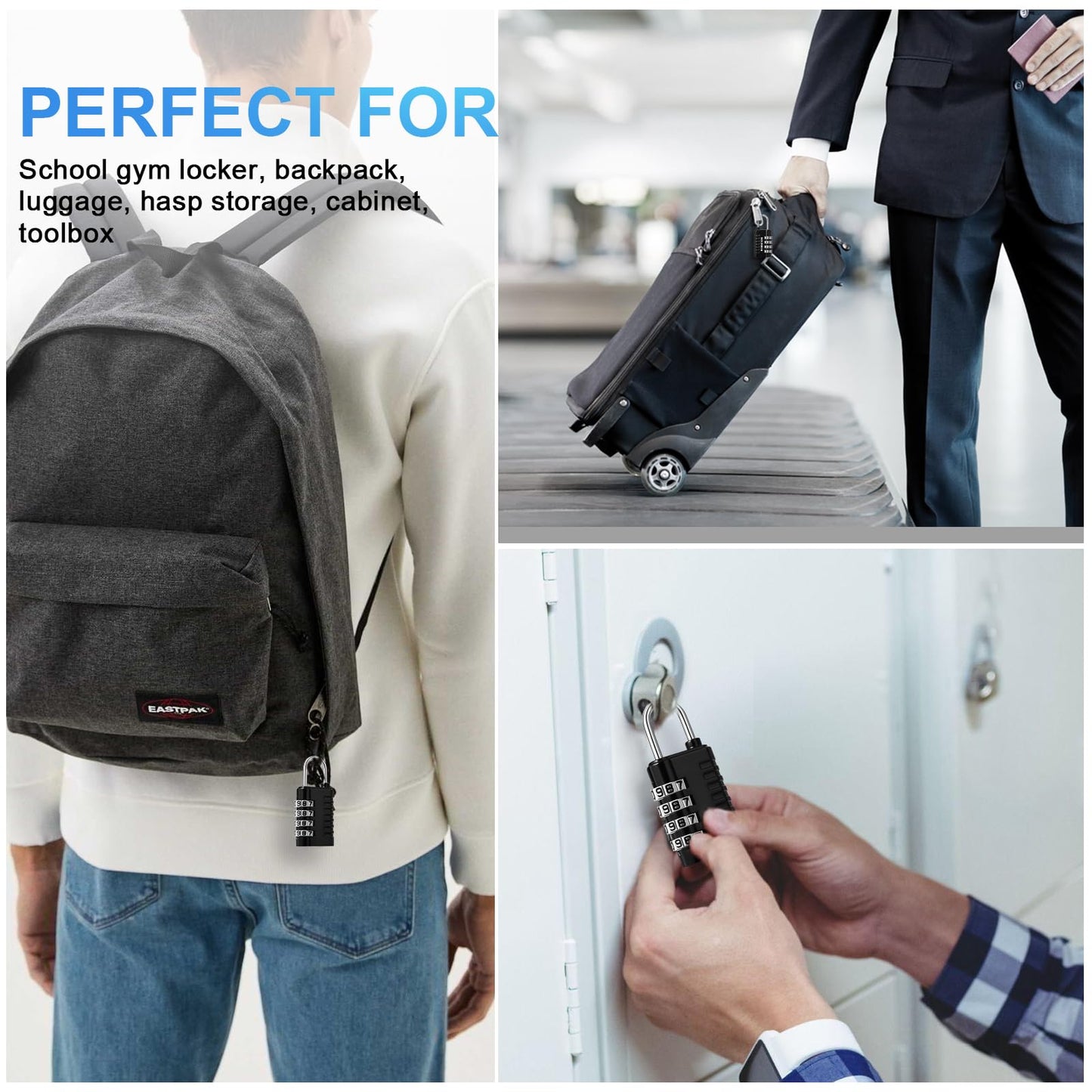 DELSWIN Combination Lock 4-Digit Small Padlock - 4Pcs Resettable Combo Lock for School Gym Locker, Outdoor, Fence, Gate, Waterproof Luggage Locks for Travel Backpack