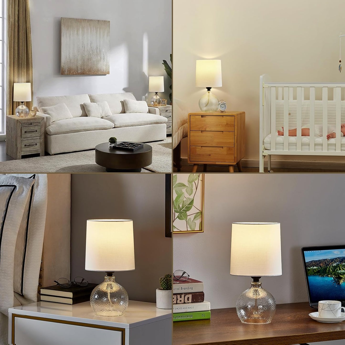 Boho Table Lamps Set of 2 - 13.5" Rustic Ceramic Bedside Lamps for Bedroom & Living Room