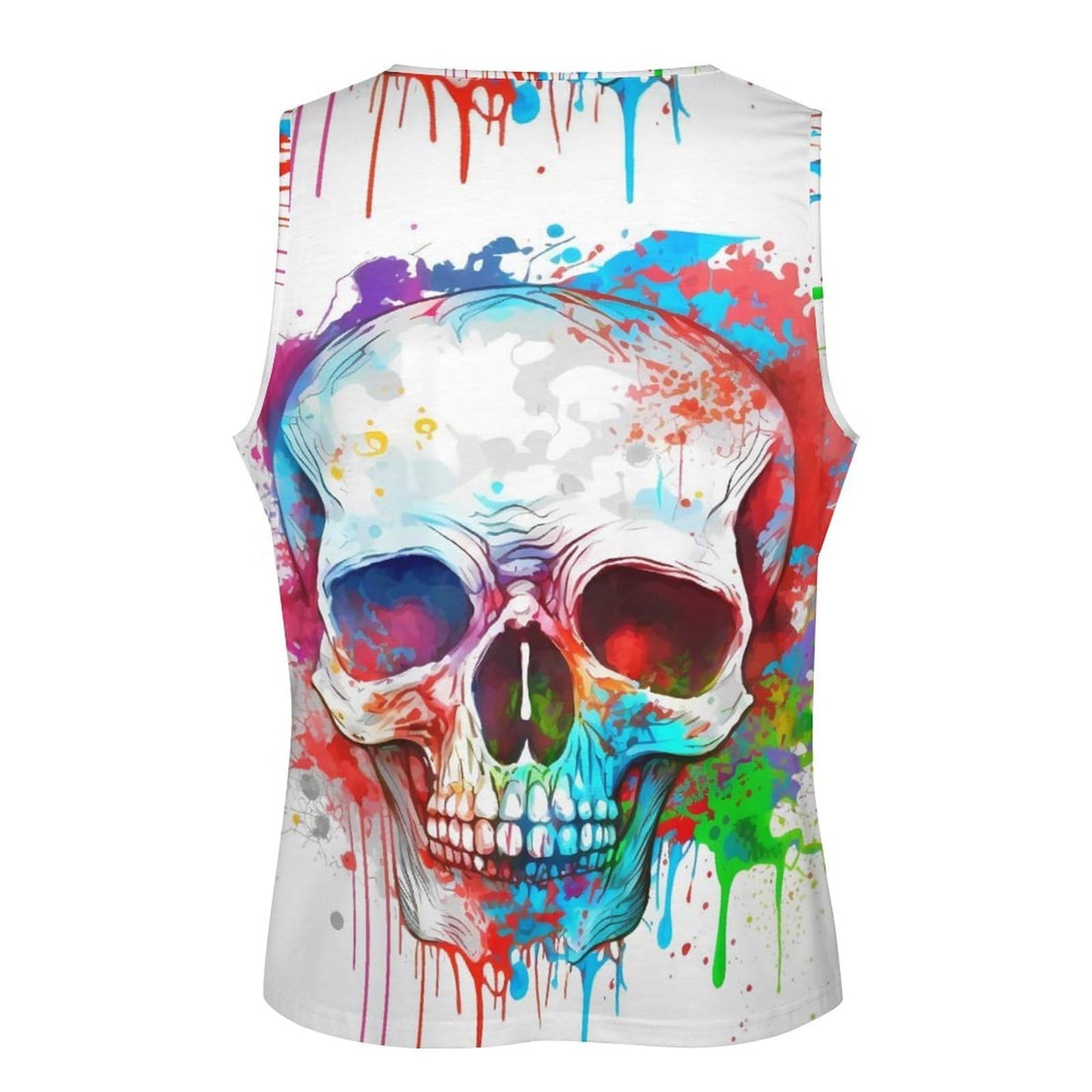 Men Tanks Top Funny Watercolor Splash Ink Skull Beach Undershirt Hawaiian Tropical Workout Sport Gym Tees Holiday Top Vest Travel Surf Apparel X-Large
