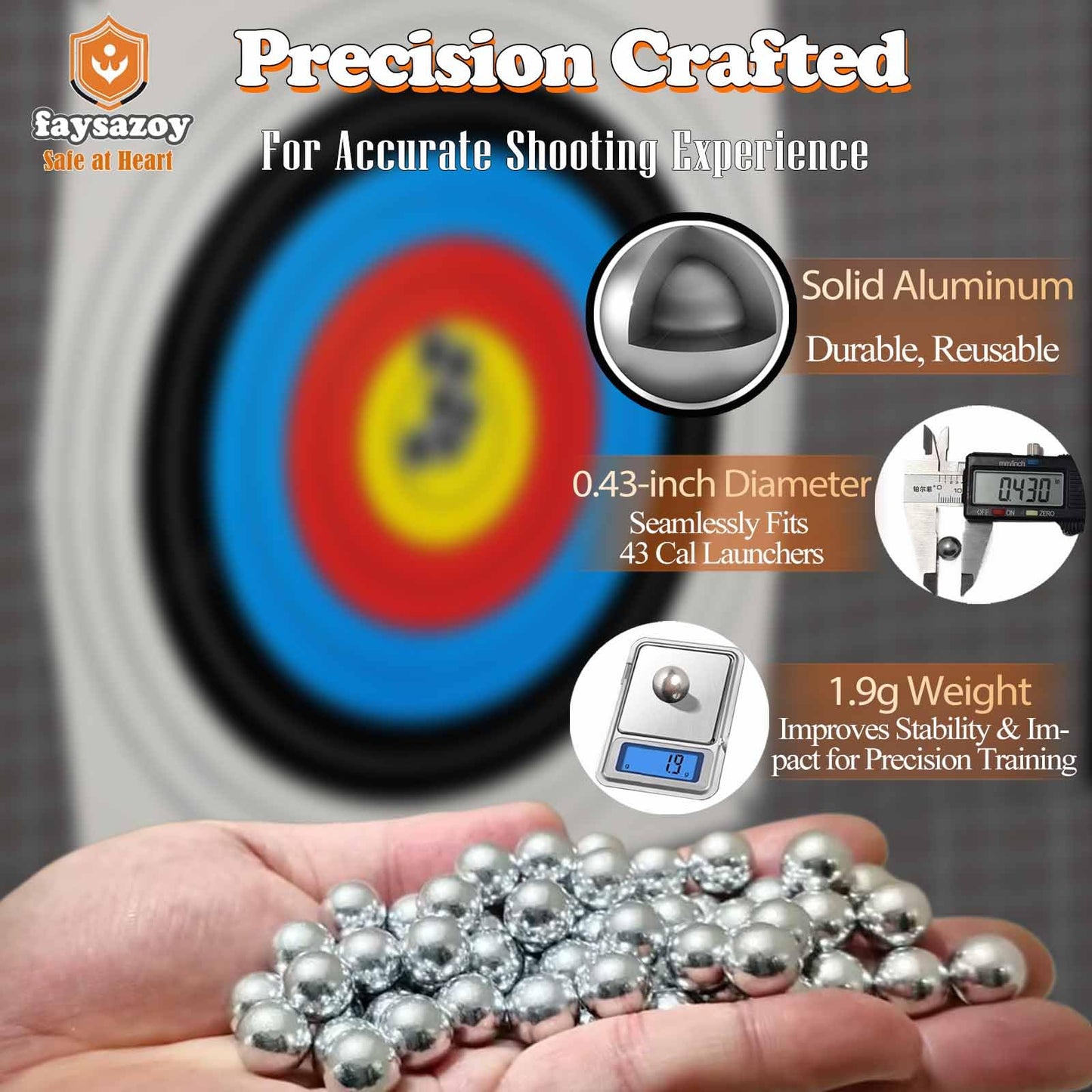 100Pcs .43 Caliber Hard Aluminum Balls, 1.83g Reusable Balls for Self Defense & Target Practice (100, Silver)