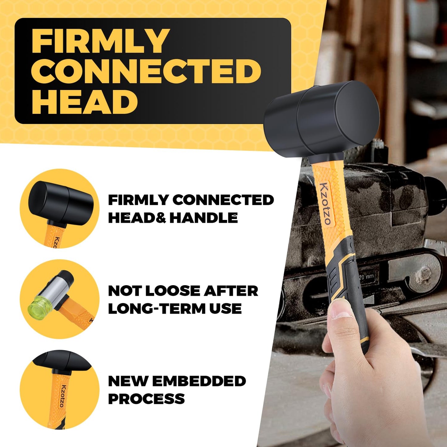 2-Piece Rubber Mallet Hammer Set, 8oz Rubber Hammer Mallet & 25mm Double-Faced Soft Mallet, Shockproof Fiberglass Handle with Cushion Grip, Damage-Free to Floor, Tile, Crafts