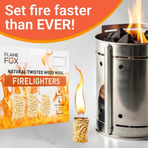 FlameFox Fire Starters – 200 Pack Natural Wood Wool | Odorless, Long-Burning Tumbleweeds for Charcoal, Fireplace, Campfire, Wood Stove & Pizza Oven