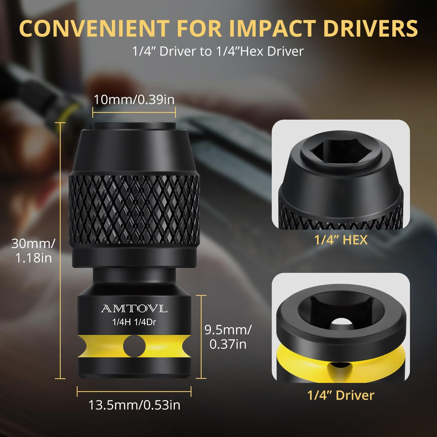 AMTOVL Impact to 1/4 Hex Converter - 1/2 INCH Drive Female to 1/4-Inch Allen Adapter, Universal Joint Quick-Change Chuck, 1/4“, 3/8” Drive to 1/4-inch (1/4-inch Drive to 1/4-inch Hex)