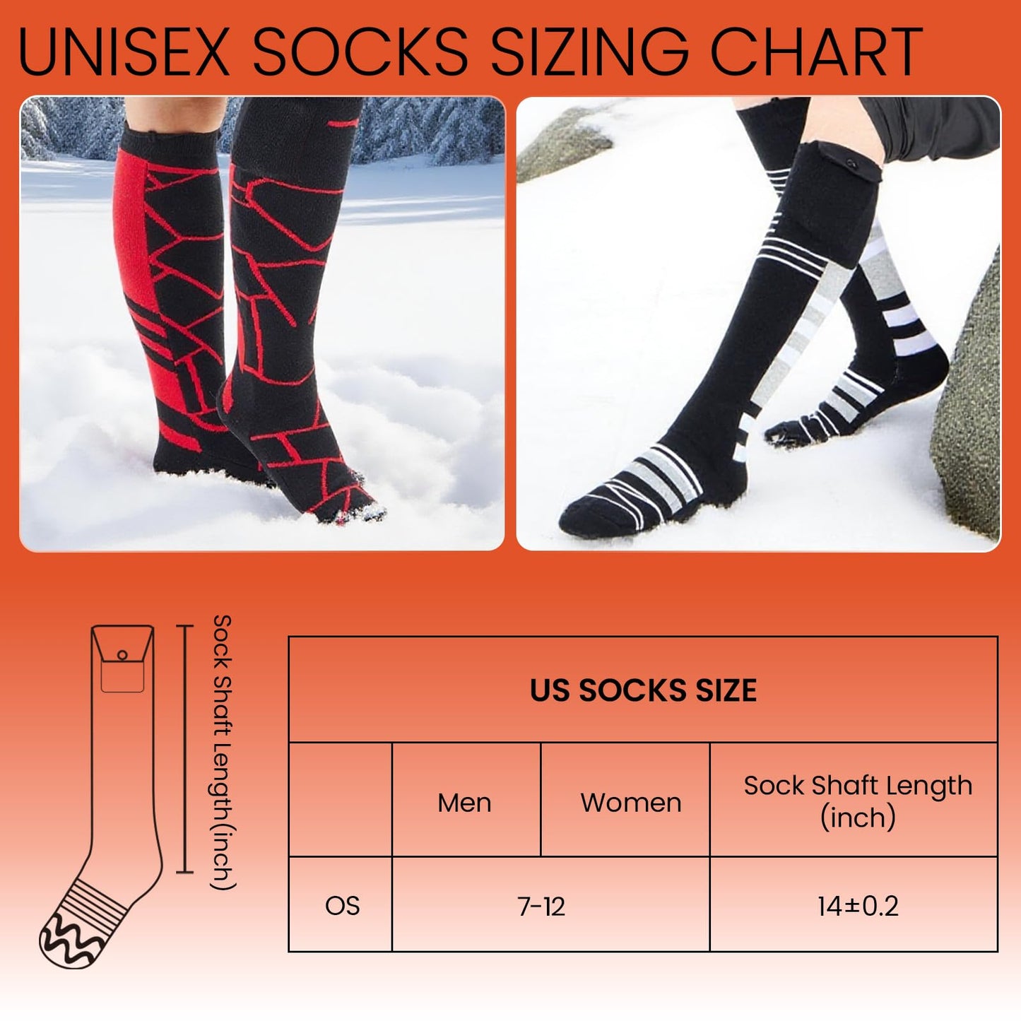 SURGOAL 8000mAh*2 Heated Socks, Up to 10-Hour Battery Runtime Rechargeable Electric Socks | Cold Weather Foot Warmer Socks for Men Women | Outdoor Hunting Skiing Camping Hiking, Non-APP Control