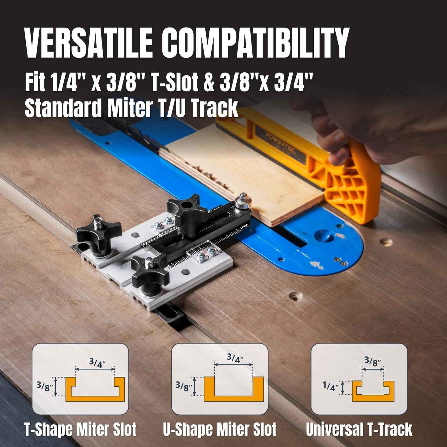 POWERTEC Adjustable Roller Stock Guide for Table Saw & Router - Enhance Safety & Reduce Kickback (Model 71935)