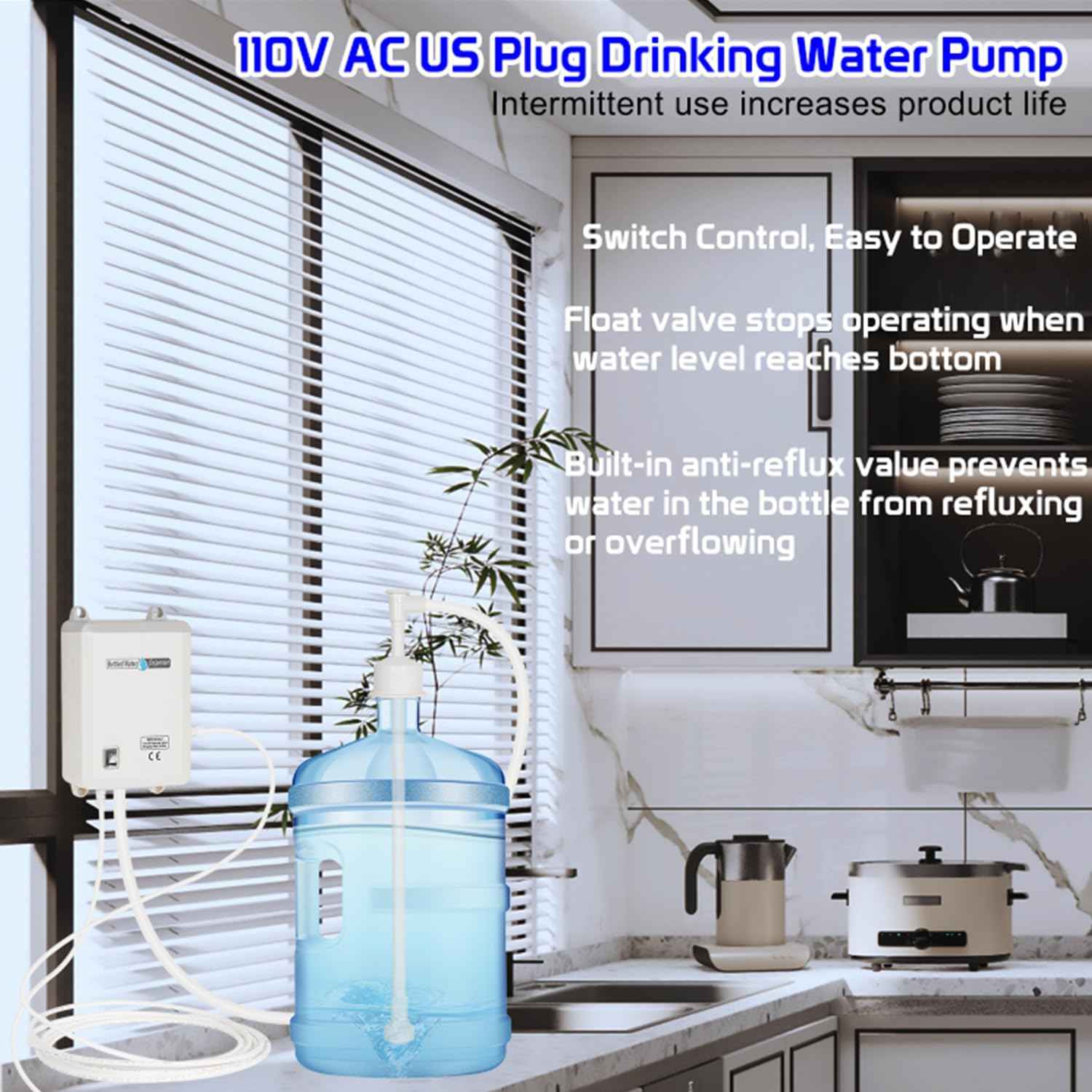 Electric Water Dispenser Pump for 5 Gallon Bottles - Quiet 110V Water Pump for Kitchen & Refrigerator