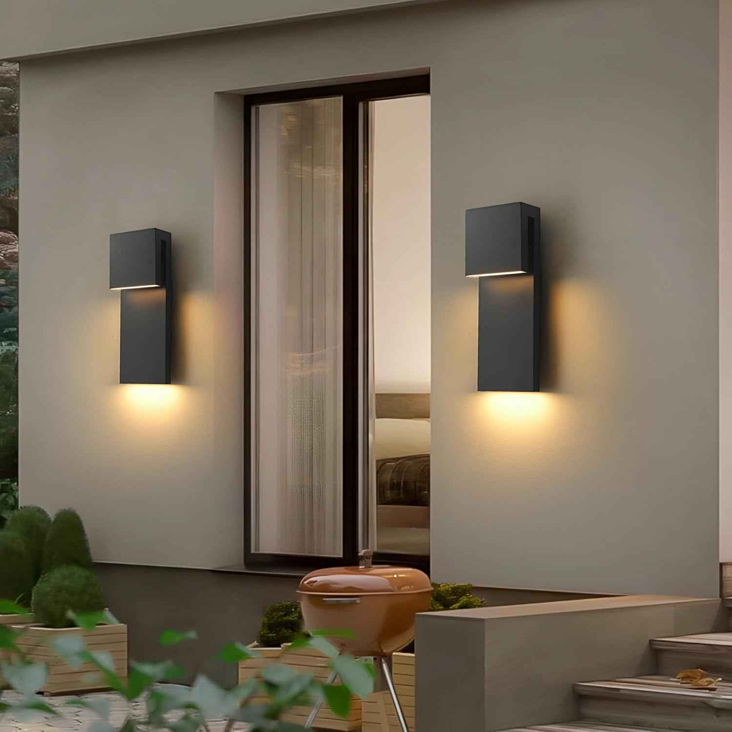 LED Outdoor Wall Sconce 3000K - Waterproof 18W Black Porch Light Fixture for Garage & Balcony