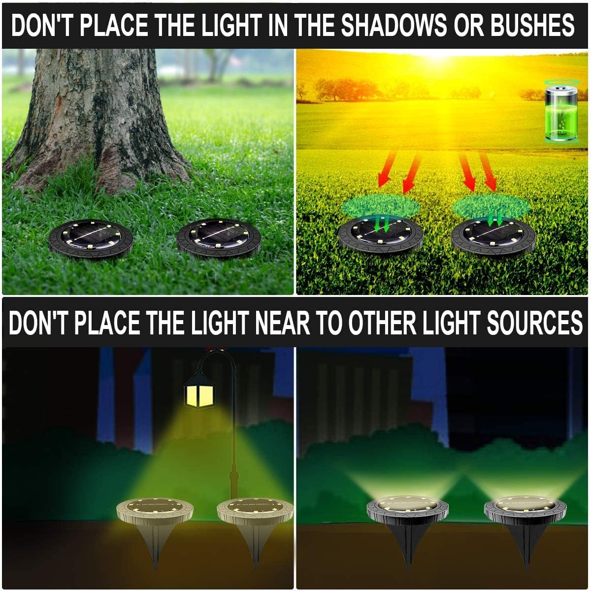 12 Pack Solar Powered LED Ground Lights - Waterproof Decorative Garden Pathway Lighting