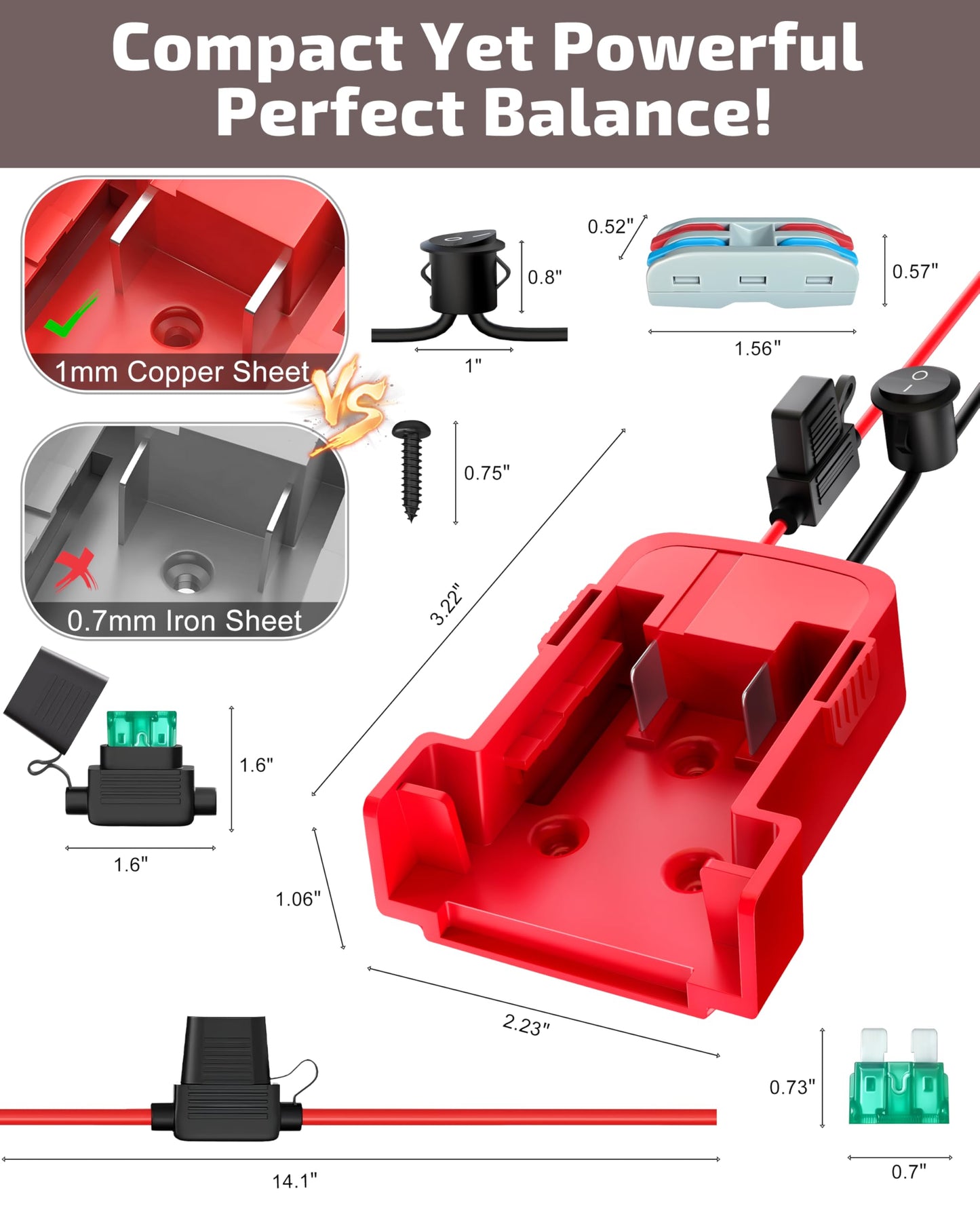 1-Pack 18V for Milwaukee M18 Battery Adapter for Power Wheels Battery Upgrade Conversion Kit with Switch Fuses Wire Connectors 12AWG Wire Power Tool Drill Battery Converter Adapter for DIY RC Car, Etc
