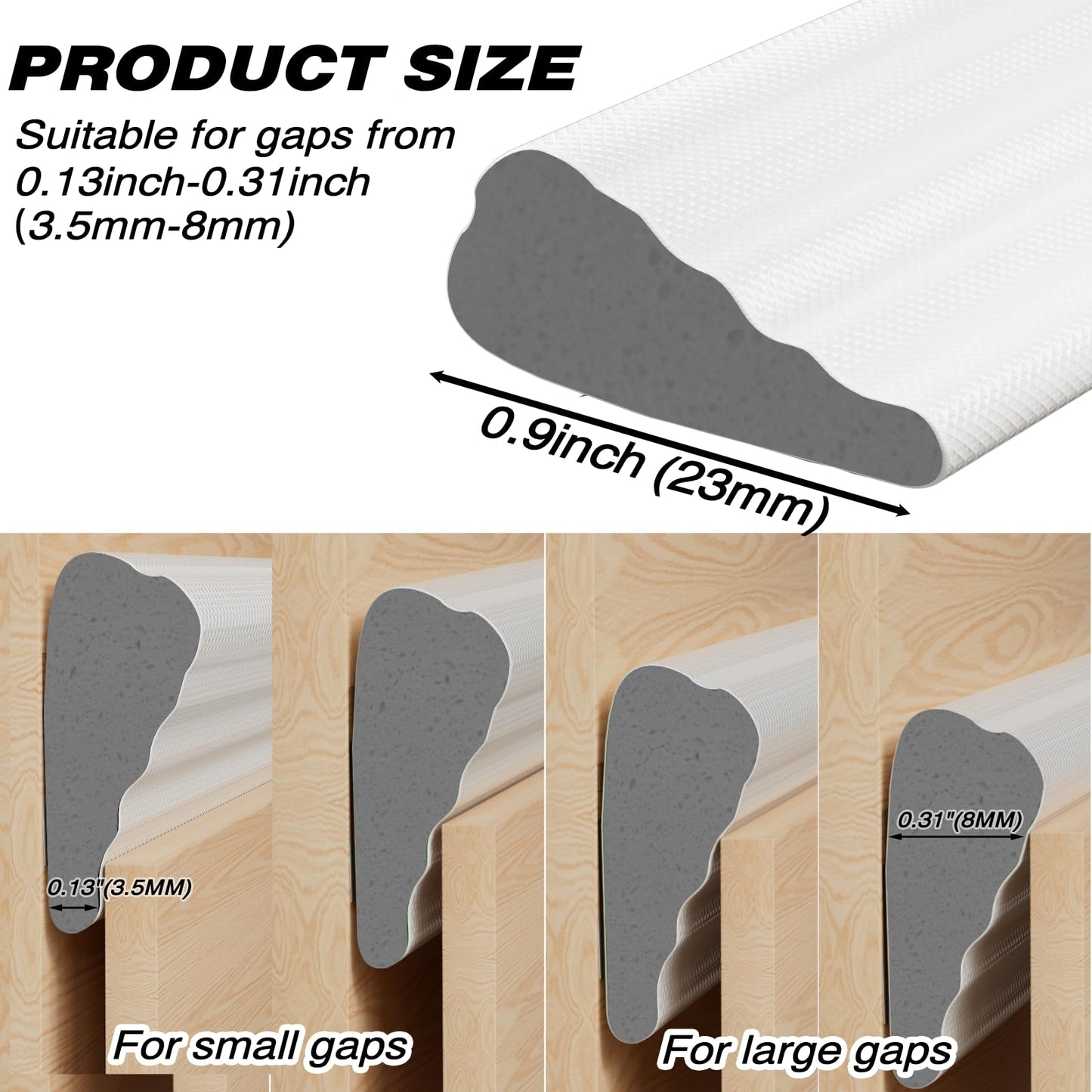 Upgraded 118 Inch Wedge-Shape Weather Stripping Door Seal,Self Adhesive Dark Gray Foam Core for Lightprooof,Windows and Doors Insulation,Weatherstrip Tape for Door Soundproofing,Drafts Blocker,White