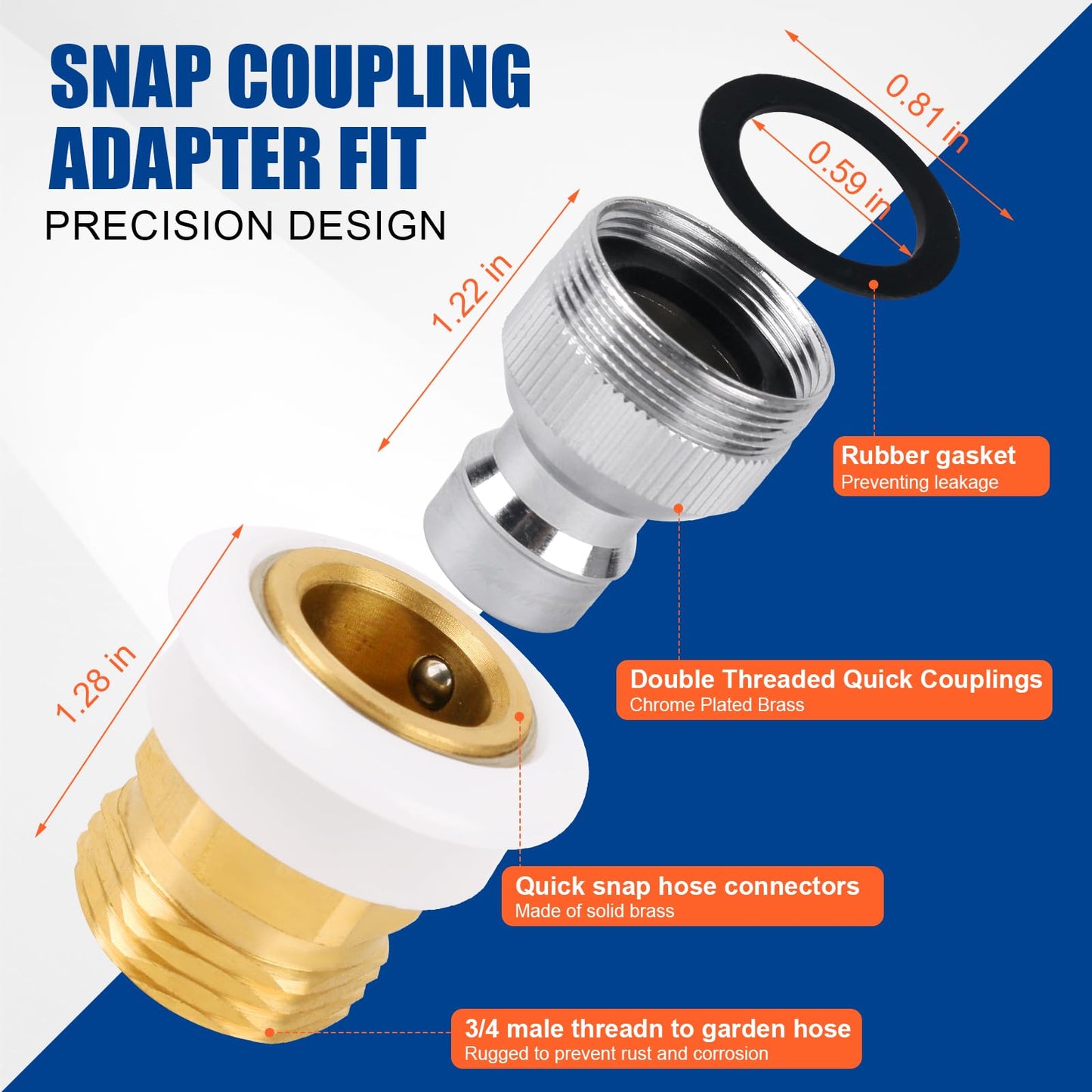 Dishwasher Snap Coupling Adapter, Faucet Adapter for Portable Washer Compatible with Danco Part #10521 - Brass 15/16 in.-27M or 55/64 in.-27F x 3/4 in Sink Faucet to Garden Hose Adapter