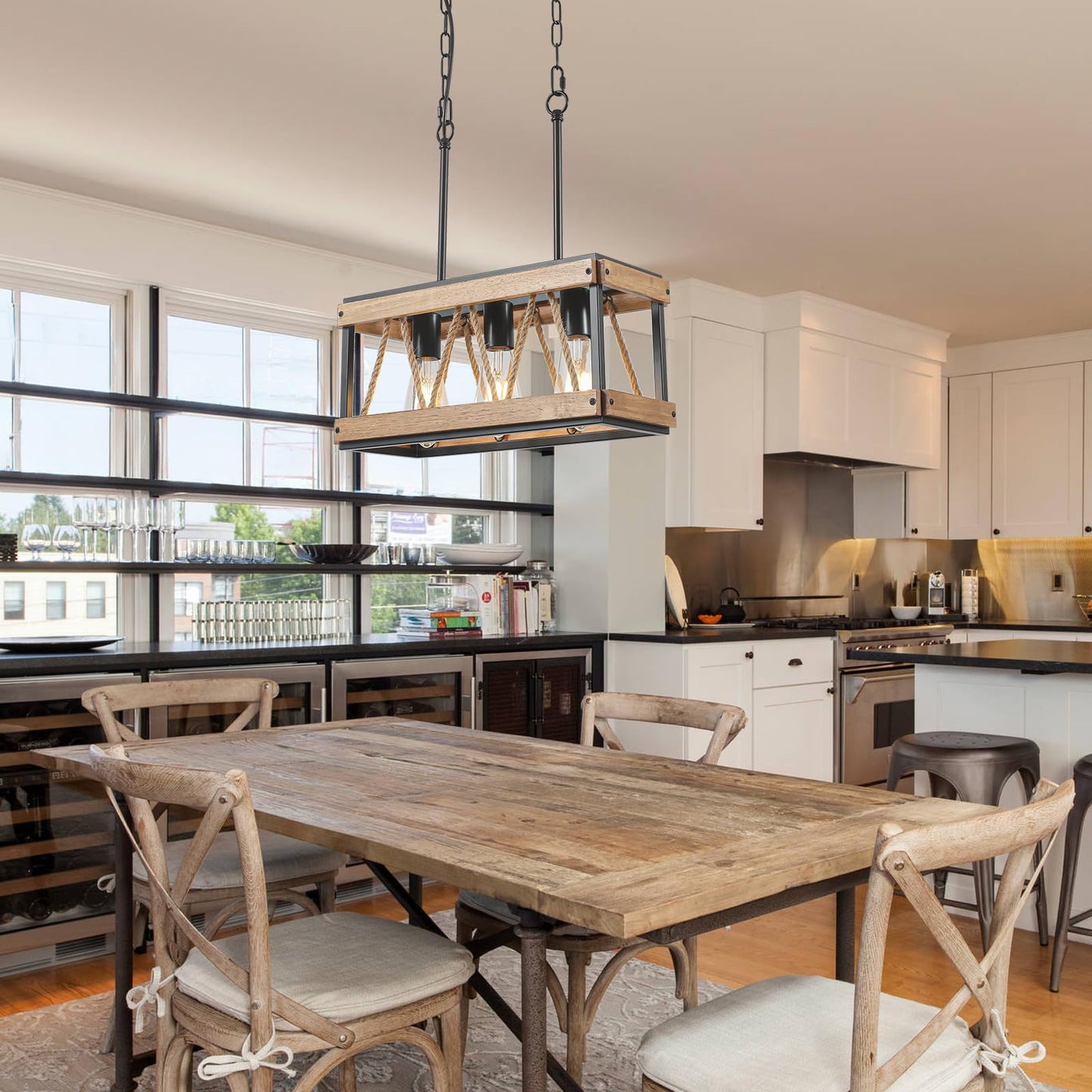 YongMing CL Farmhouse Light Fixtures, 3-Light Adjustable Kitchen Chandeliers Over Table, Vintage Pendant Lighting for Kitchen Island, Rustic Hanging Lights for Entryway Foyer Bathroom Dining Room