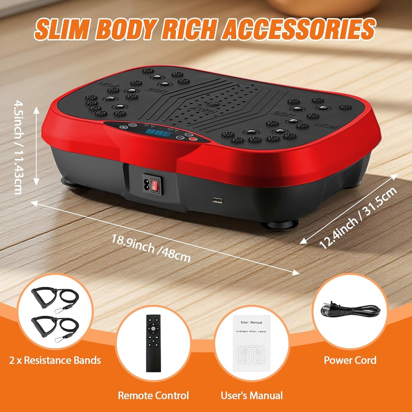 Skiennix Vibration Plate Exercise Machine - 200 Adjustable Speeds & 10 Programs | 500LBS Capacity, Resistance Bands for Whole Body Fitness