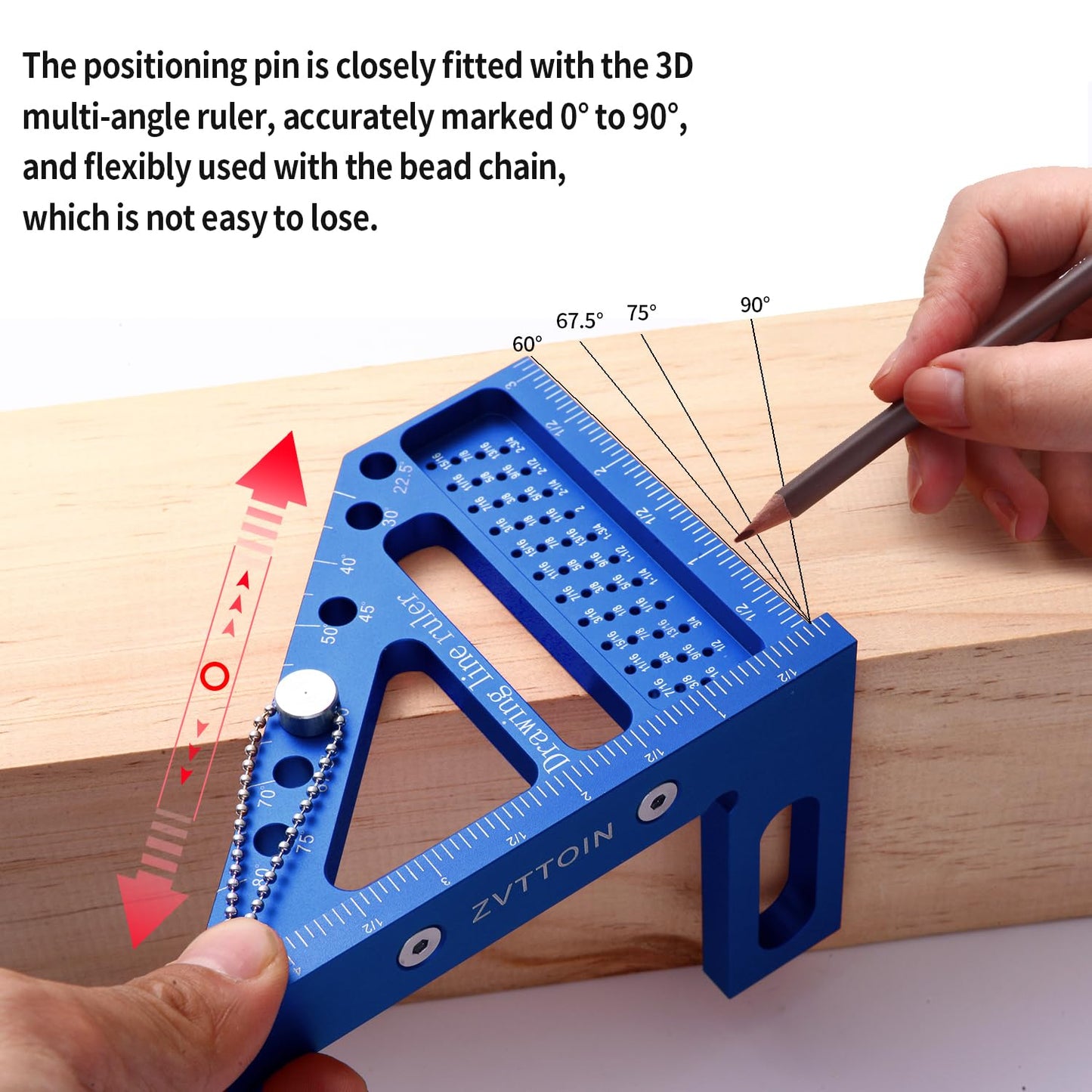 0-90 Degree 3D Multi-Angle Measuring Ruler for Woodworking and Construction, High Precision Aluminum Square Measuring Ruler Woodworking Tools (4.76 inch, Blue)