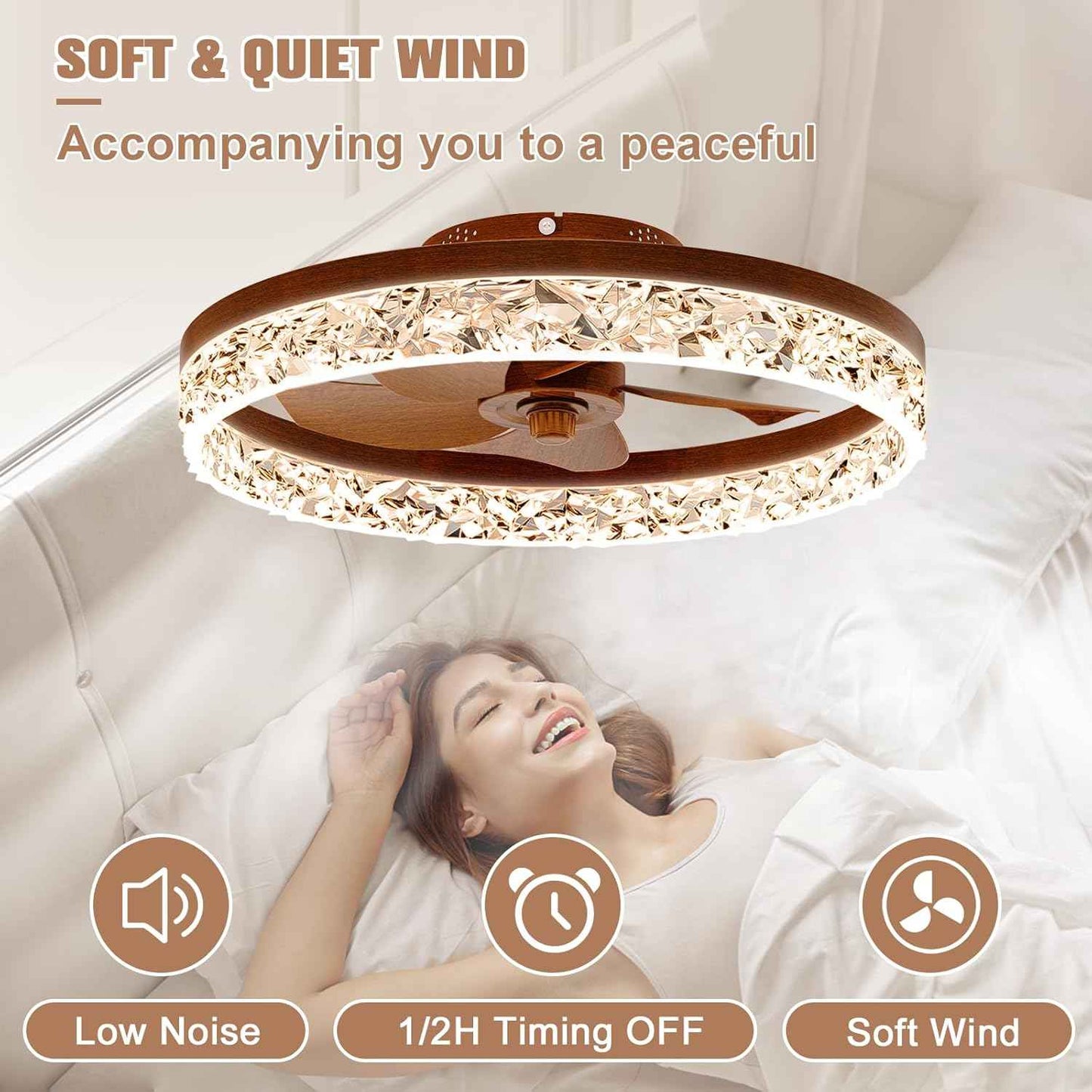 Modern Bladeless Ceiling Fan with Light & Remote - 15.7in Low Profile Fandelier, Dimmable 3000K-6500K for Bedroom
