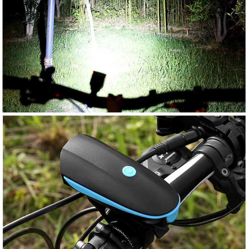 Bicycle Light and Bell Set High Lumens Bike Headlight with Horn USB Rechargeable and Waterproof (Black)