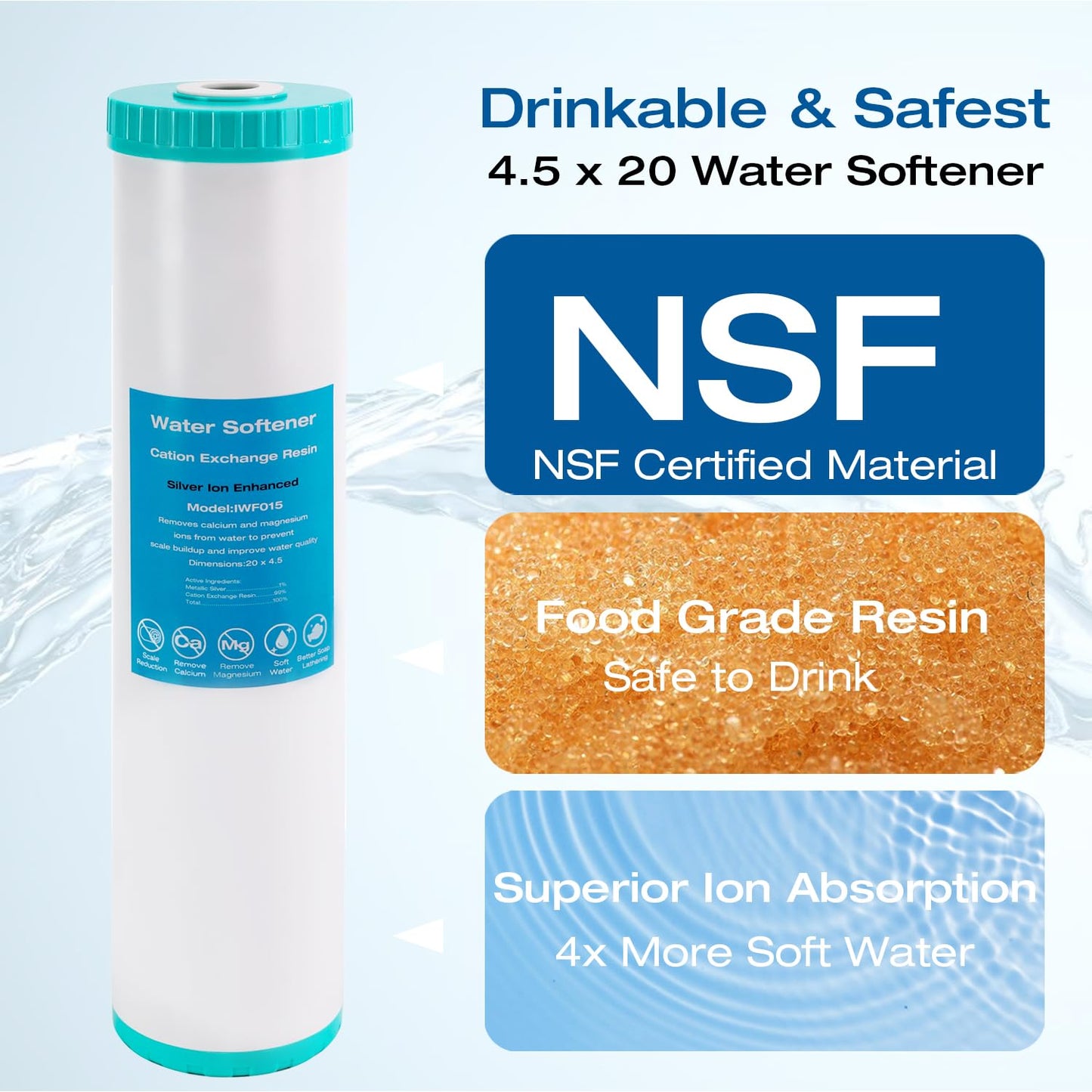H&G Lifestyles 20 x 4.5 Whole House Water Softener Filter, Ion Exchange Filter,Remove Calcium Magnesium,Prevent Scale Build-up,Compatible with ECP20-20BB, AP810-2, SPC-45-2020, R30-20BB