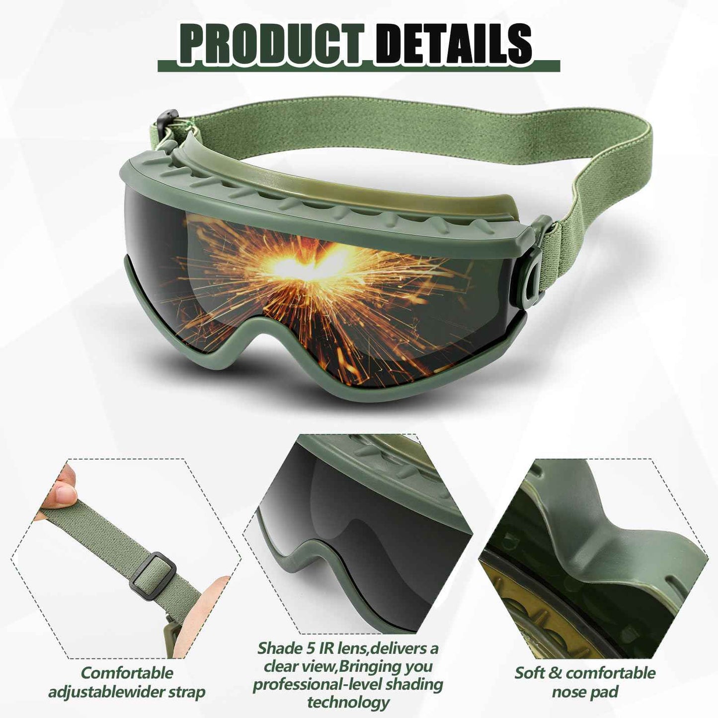 Relaxweex Welding Goggles Welding Safety Glasses Shade 5 IR Lens Cutting Torch Goggles Brazing Glasses for Men Eye Protection(Green)