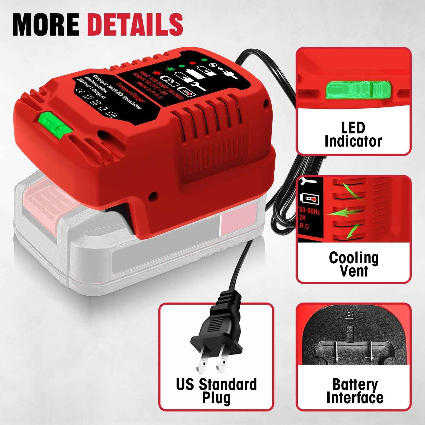 UNIKI Fast Charger for Bauer 20 Volt Battery Charger Compatible with Bauer 20 Volt Max 1702C-Bseries Power Tools Battery.