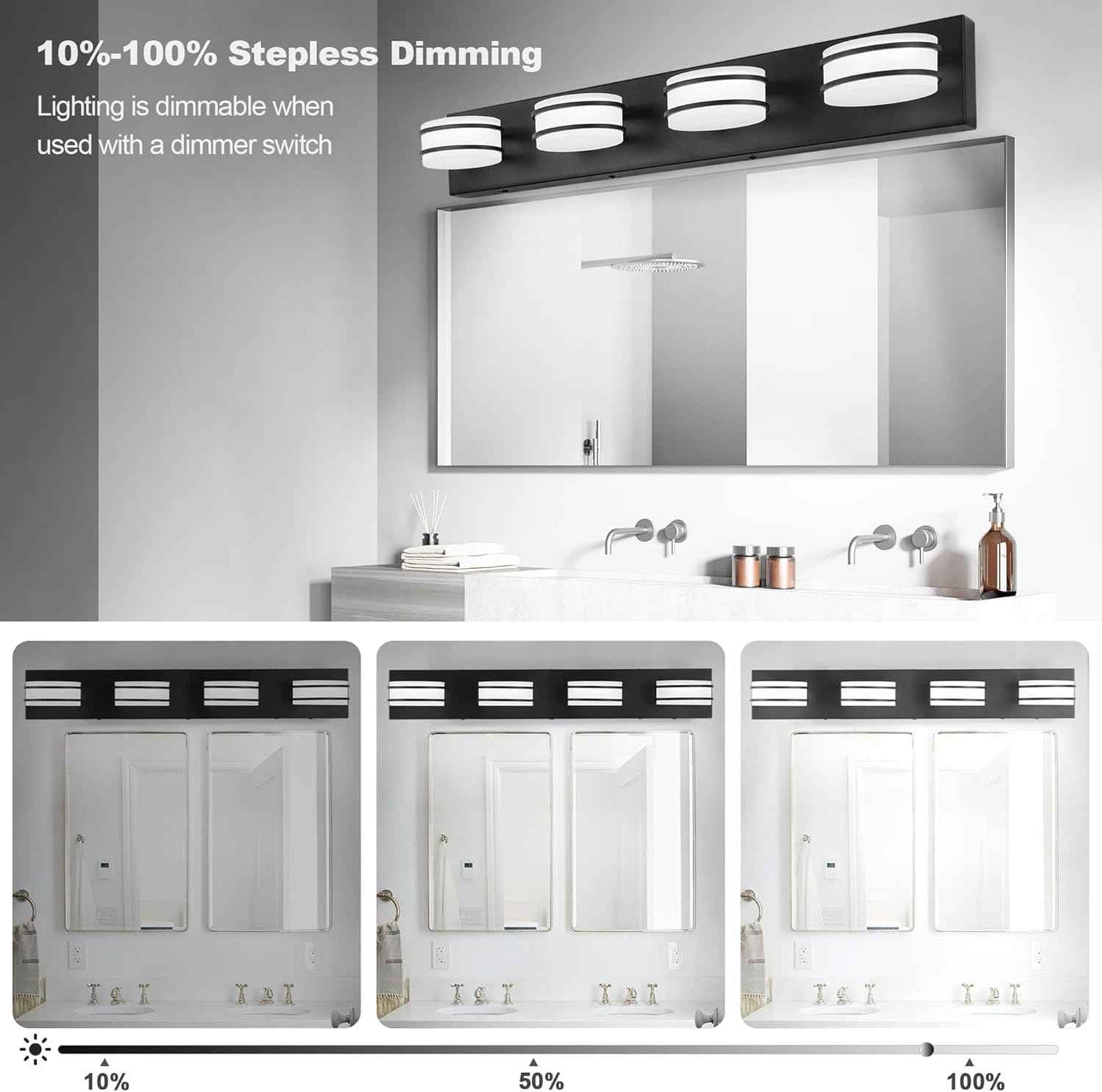 LED Chrome 3-Light Dimmable Bathroom Vanity Light Fixture - Modern Acrylic & Stainless Steel Over Mirror Lighting