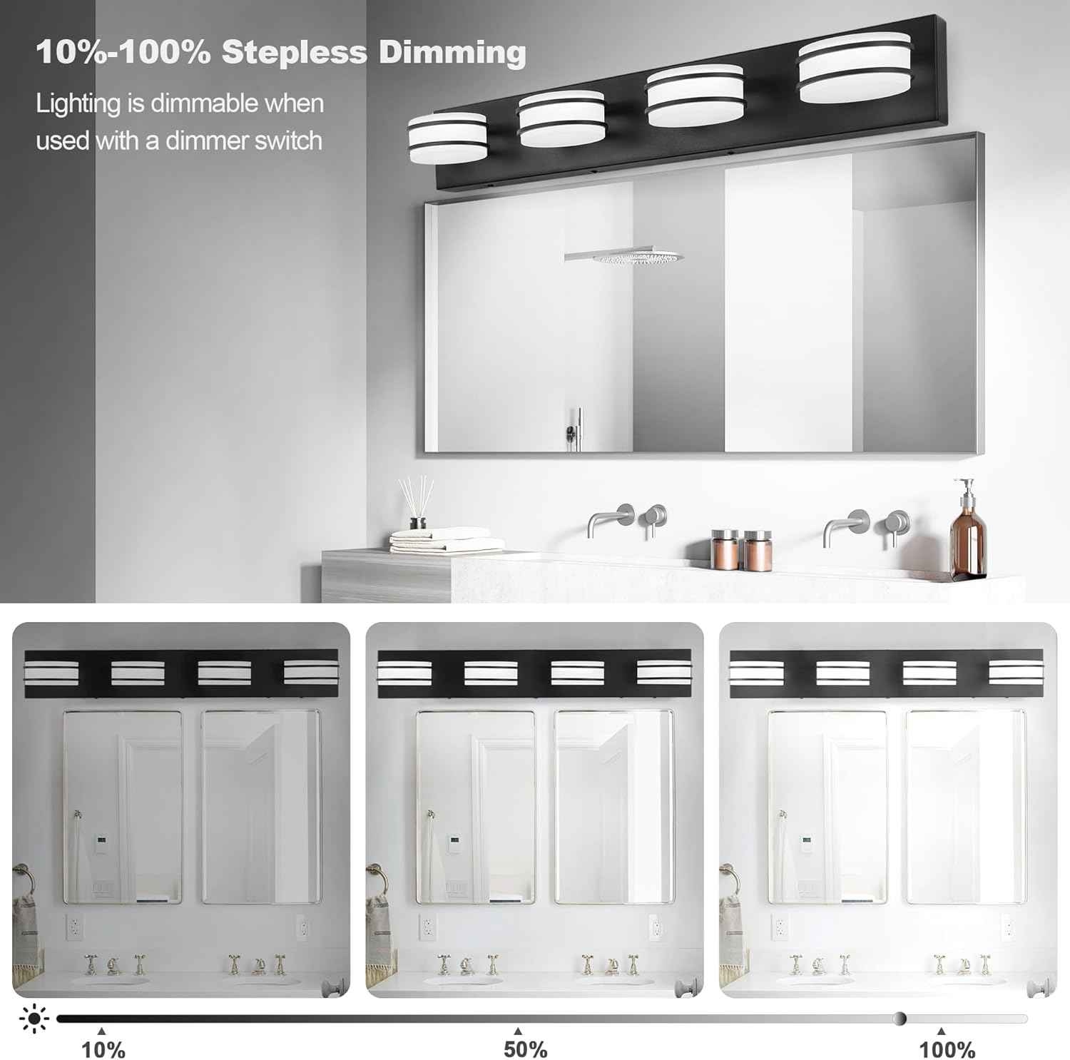 LED Chrome 3-Light Dimmable Bathroom Vanity Light Fixture - Modern Acrylic & Stainless Steel Over Mirror Lighting