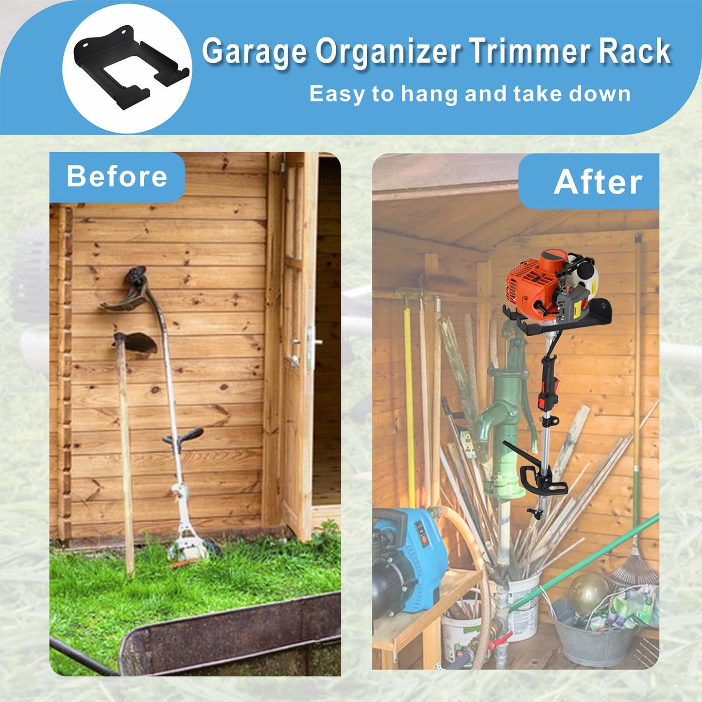 Ertuohg Garage Organizer Trimmer Rack, Heavy Duty Steel Weeder Eater Hanger, Wall Mounted Garden Tool Storage Rack, Black, 5.9 x 4.9 x 1.5 inches