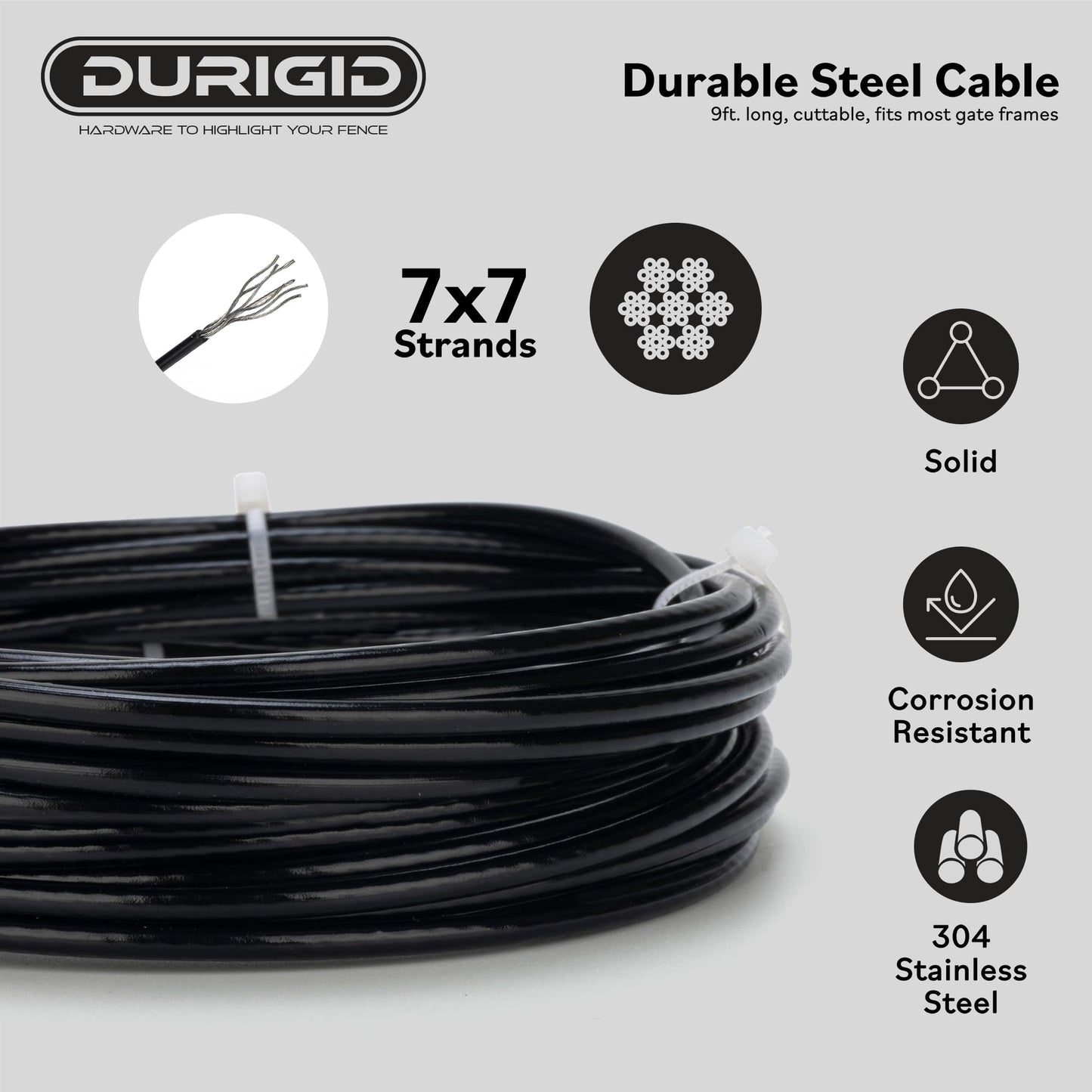 DURIGID Anti Sag Gate Kit Corner Bracket Gate Hardware Prevents Gate Prevents Gate Sagging, Gate Anti Sag Kit for Wooden Fence Features Steel Cable and Adjustable Turnbuckle to Support, Black, 1 Pack