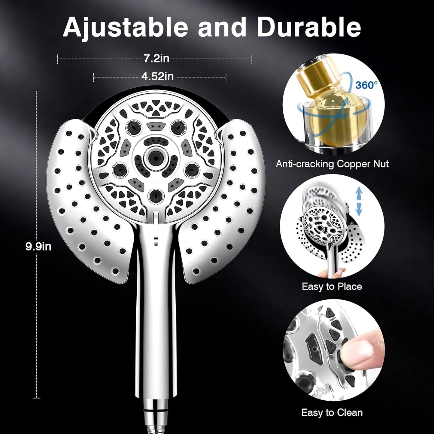 2.5GPM 7.2" Rainfall & Handheld Shower Head Combo with 60" Stainless Steel Hose