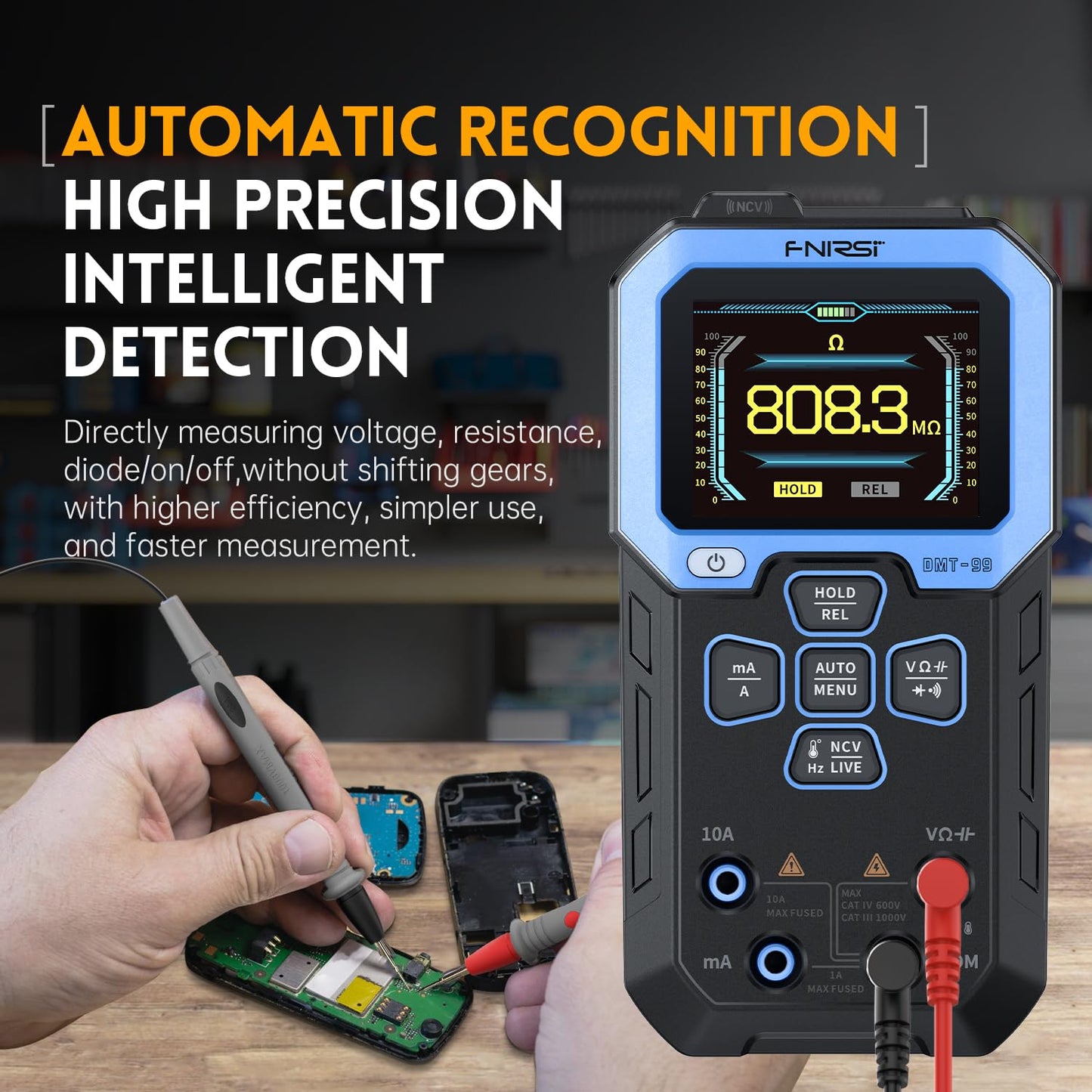 FNIRSI DMT-99 Rechargeable Digital Multimeter 9999 Counts TRMS - Auto-Ranging Volt Meter with Data Logging, NCV, Resistance, Capacitance & Frequency Testing