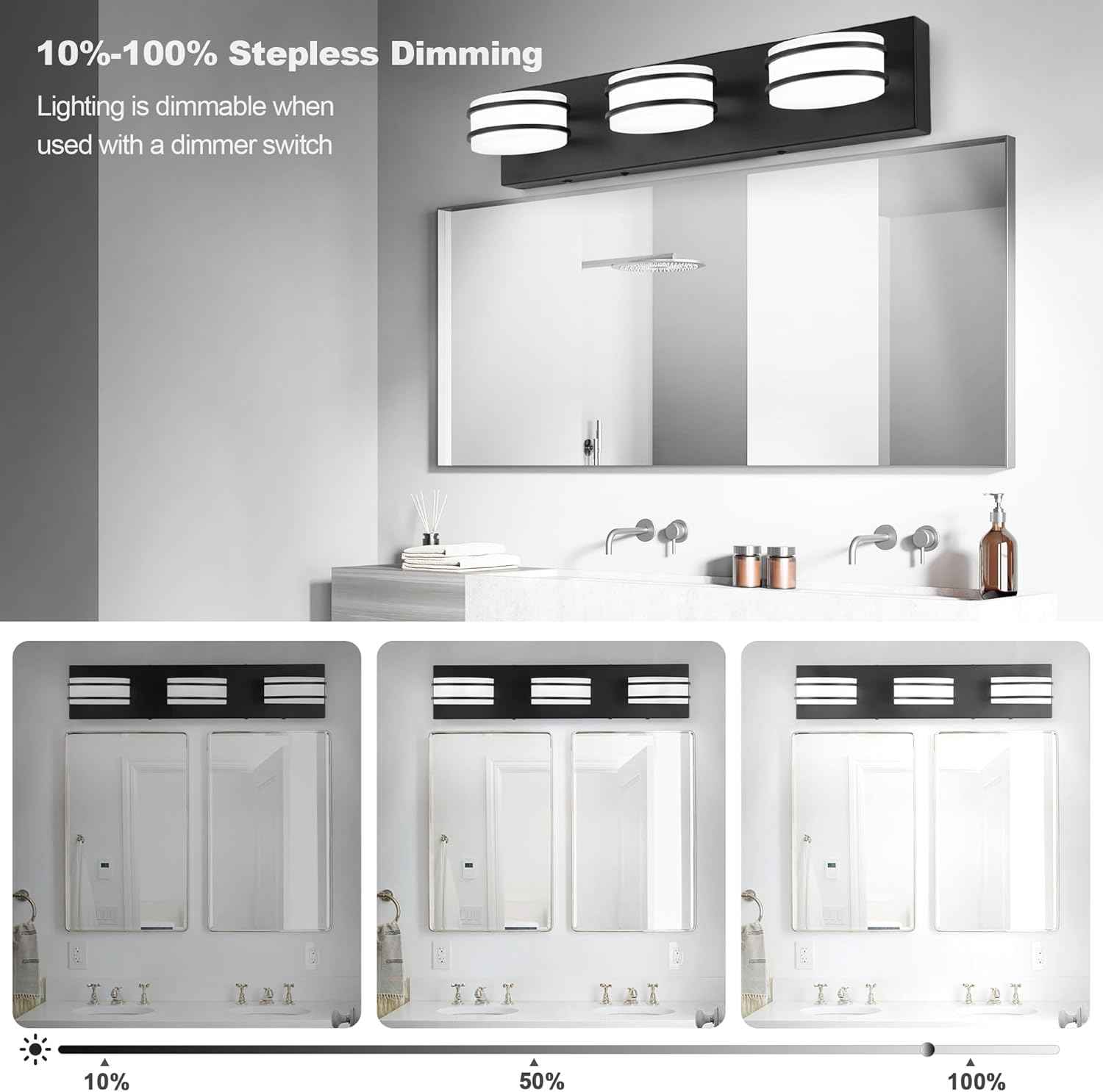 LED Chrome 3-Light Dimmable Bathroom Vanity Light Fixture - Modern Acrylic & Stainless Steel Over Mirror Lighting