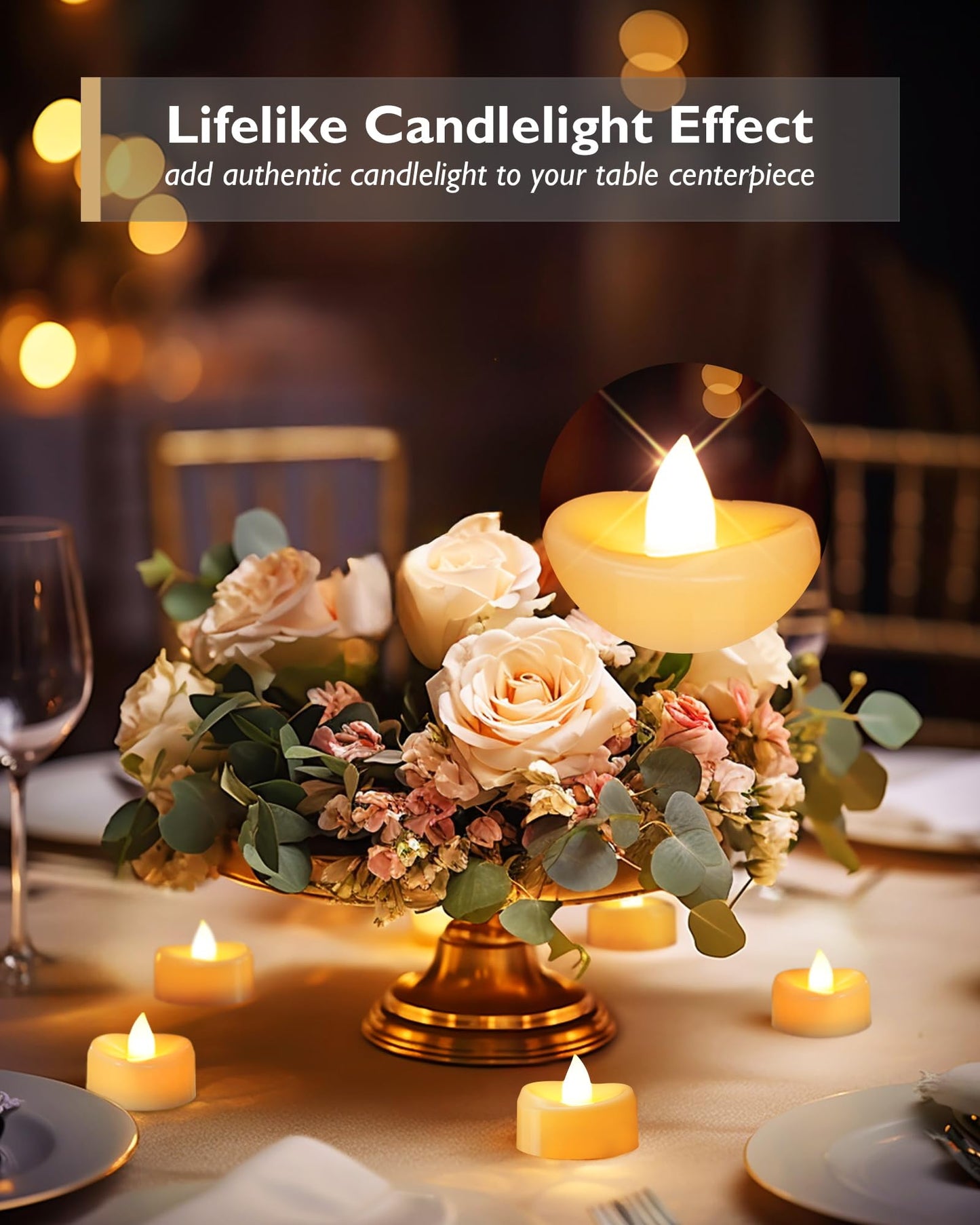 merrynights Flameless Candles, 24 Pack LED Tea Lights Candles Battery Operated, Last 200+ Hrs Flickering Tea Lights, Flameless Tealight Candles for Halloween Diwali Fall Christmas Wedding