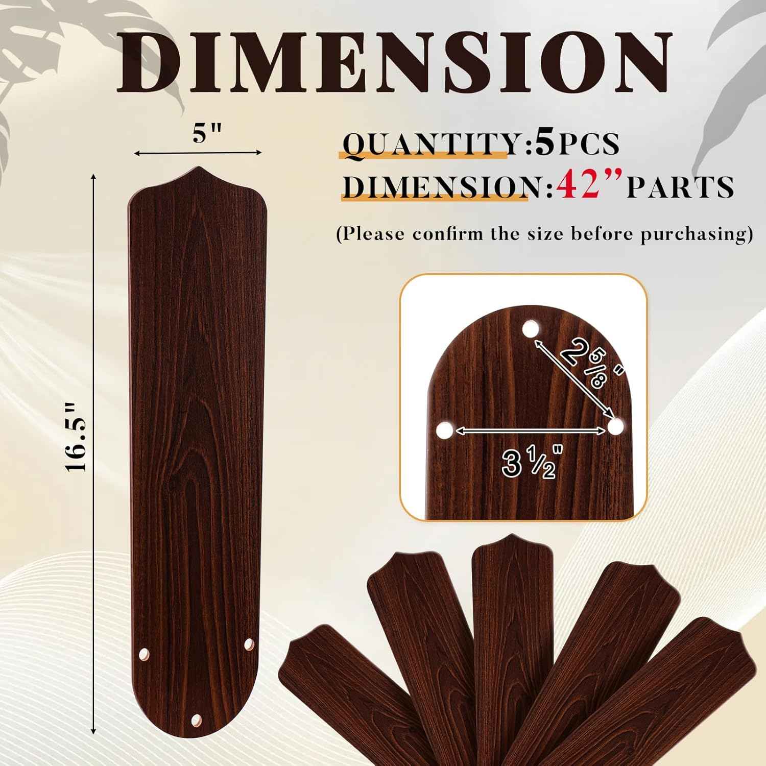 42-Inch Waterproof Replacement Fan Blades - 5 Pcs for Indoor/Outdoor Ceiling Fans