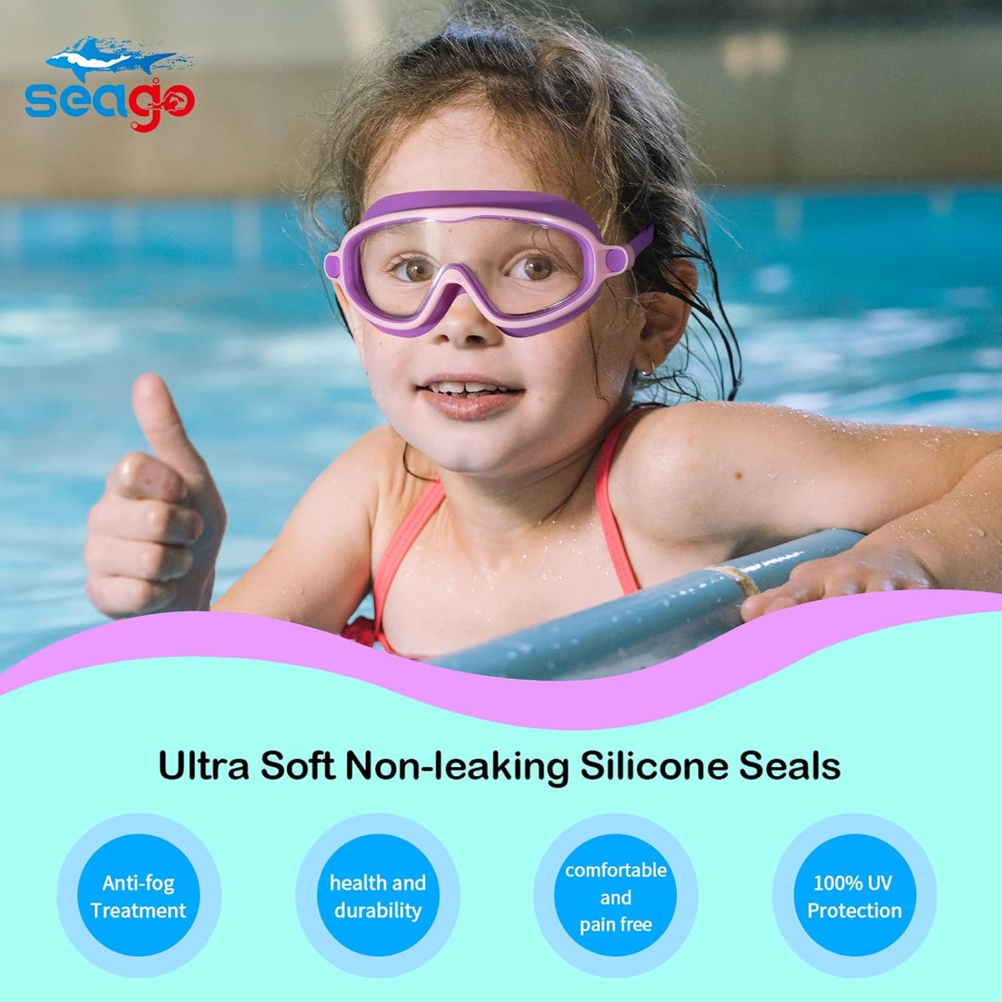 Skiennix Kids Swimming Goggles - Anti-Fog, UV Protection, Watertight | 2-Pack for Ages 3-15
