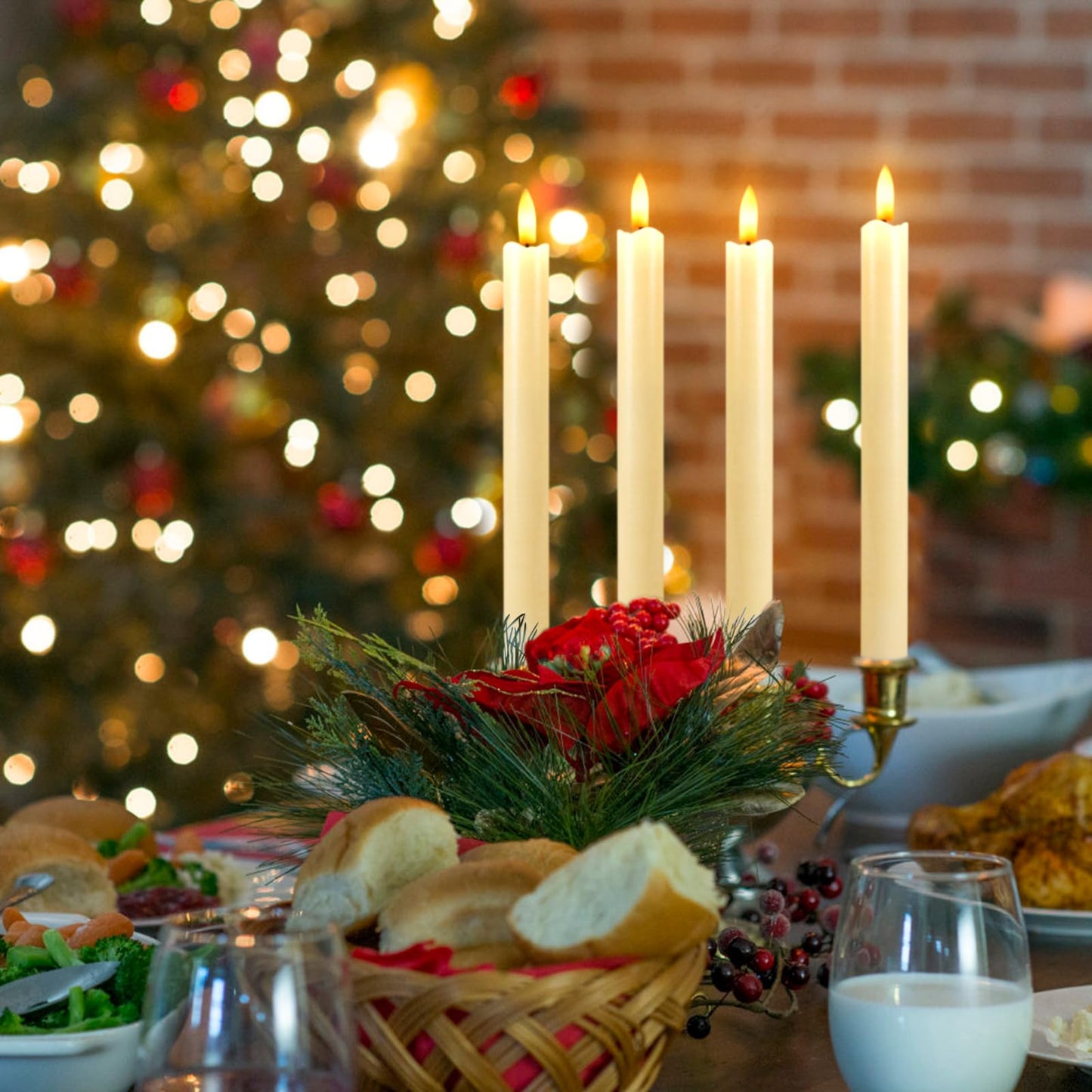 idyl light Flameless Taper Candles with Remote Timer, 9.8 Inches 3D Flickering Flame Led CandleSticks Battery Operated Window Candles for Fireplace Halloween Christmas Home Wedding Decor (Ivory)